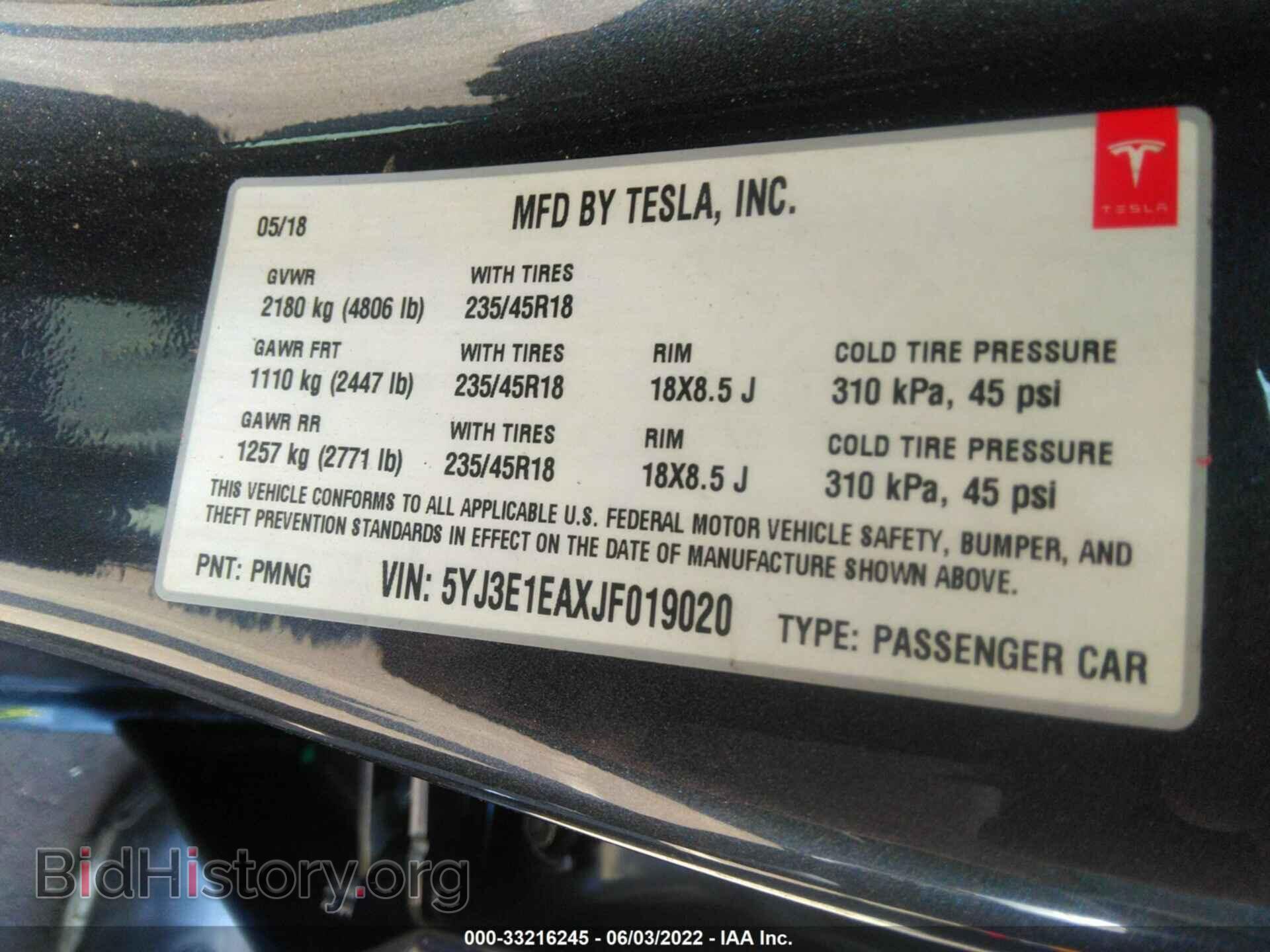 2018 TESLA MODEL 3 - VIN: 5YJ3E1EAXJF019020 - Photo 9
