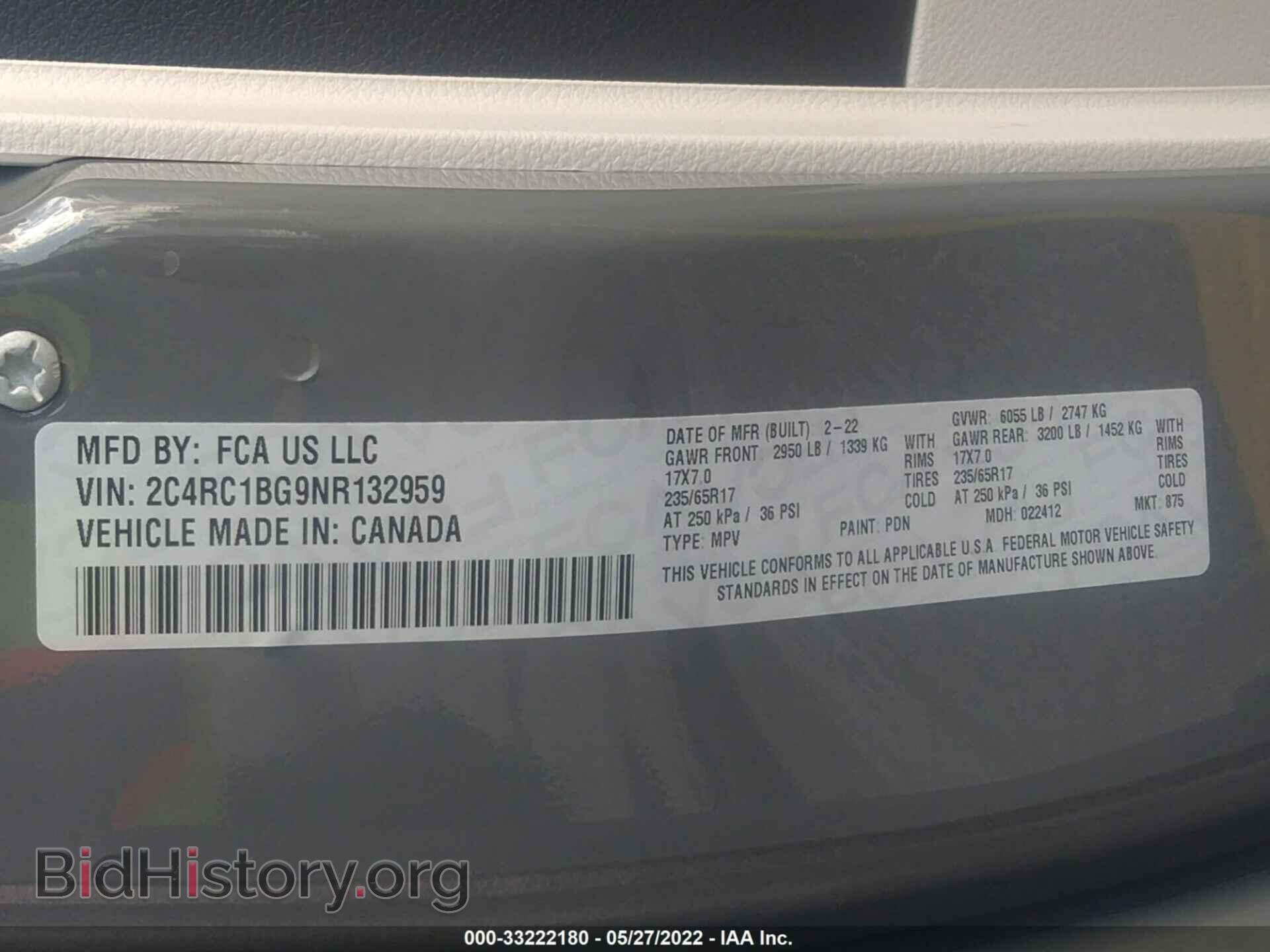 2022 CHRYSLER PACIFICA - VIN: 2C4RC1BG9NR132959 - Фото 9
