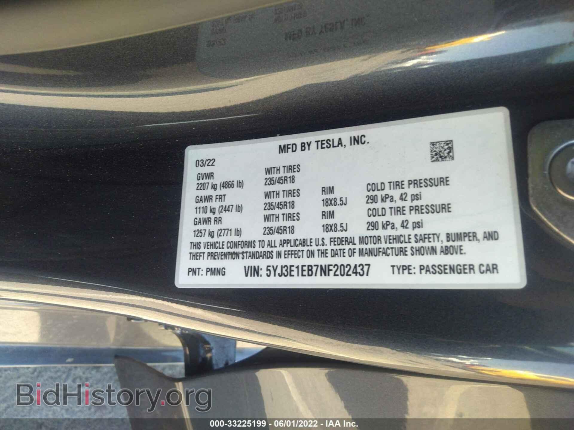 2022 TESLA MODEL 3 - VIN: 5YJ3E1EB7NF202437 - Фото 9