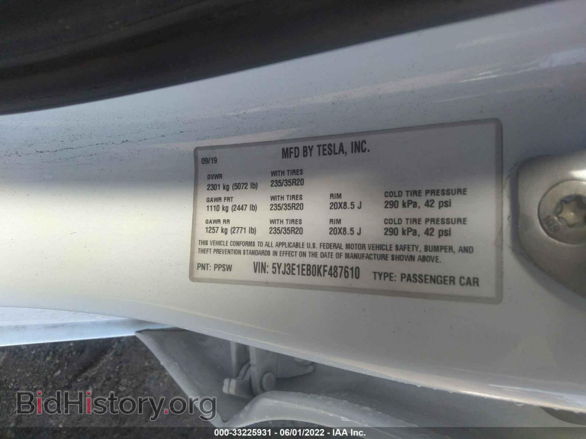 2019 TESLA MODEL 3 - VIN: 5YJ3E1EB0KF487610 - Photo 9