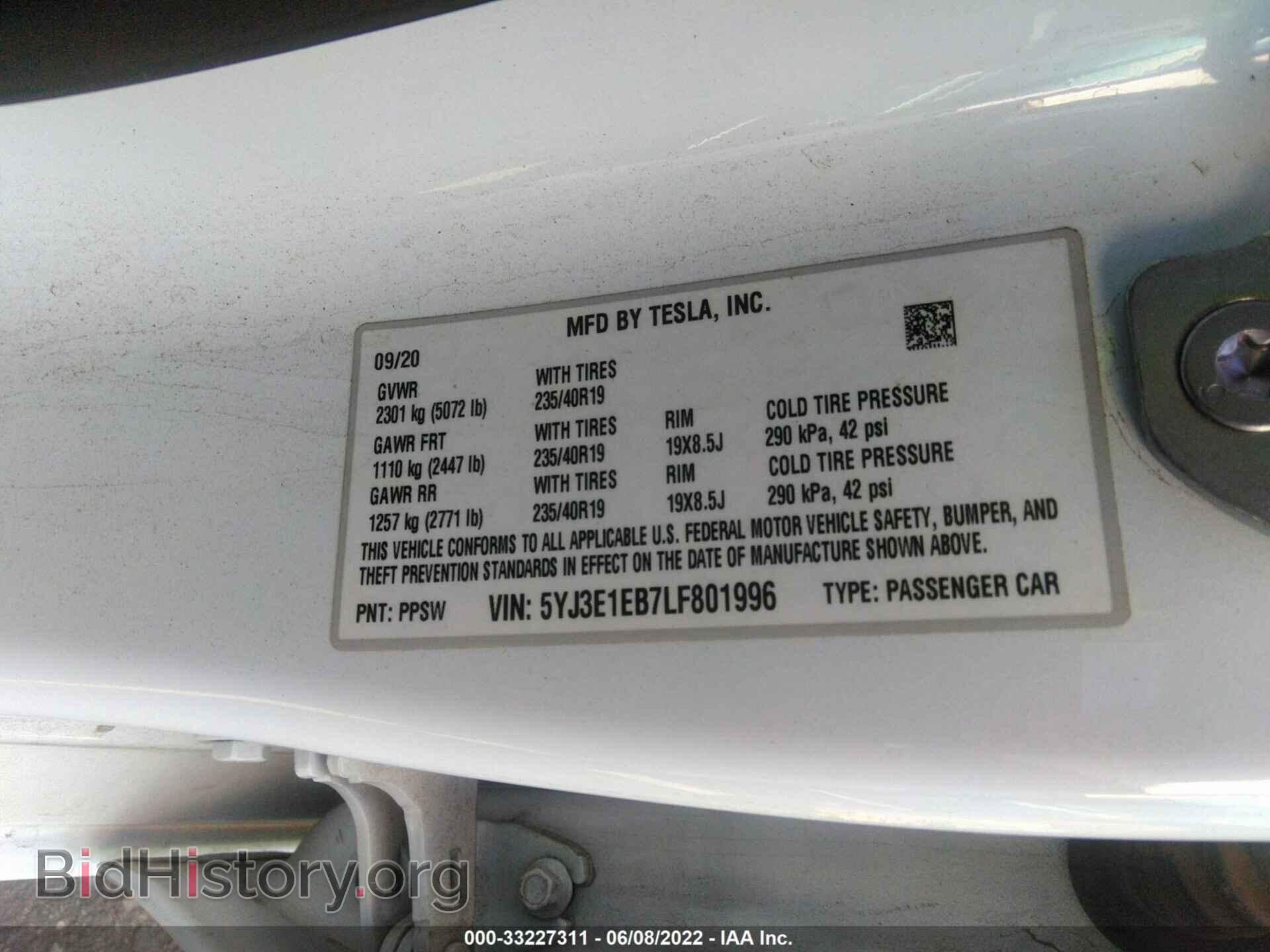 2020 TESLA MODEL 3 - VIN: 5YJ3E1EB7LF801996 - Фото 9
