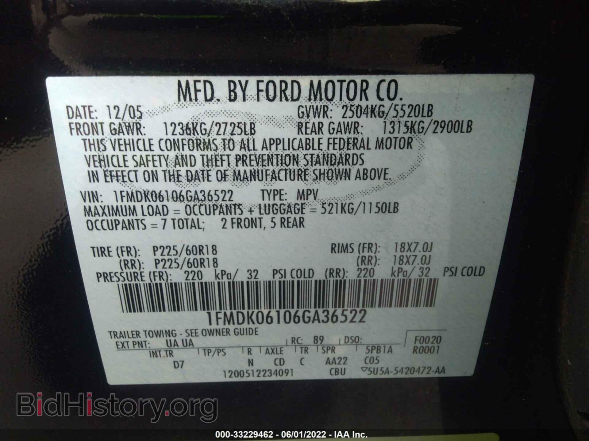2006 FORD FREESTYLE - VIN: 1FMDK06106GA36522 - Фото 9