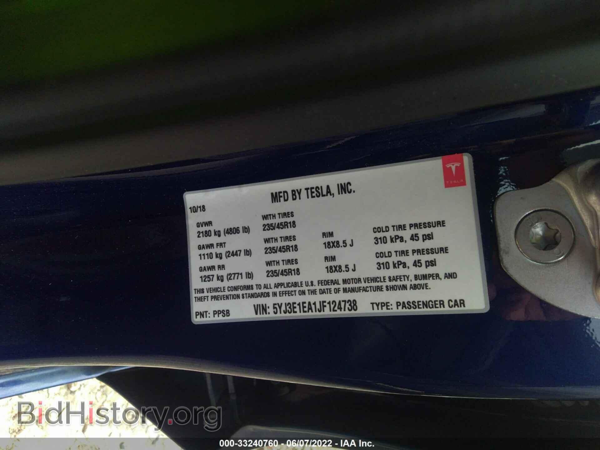 2018 TESLA MODEL 3 - VIN: 5YJ3E1EA1JF124738 - Фото 9