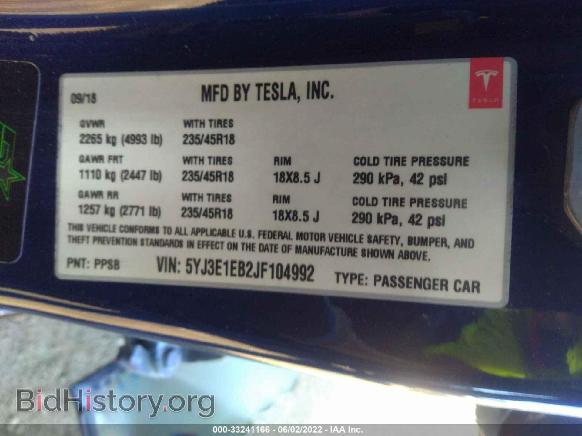 2018 TESLA MODEL 3 - VIN: 5YJ3E1EB2JF104992 - Фото 9