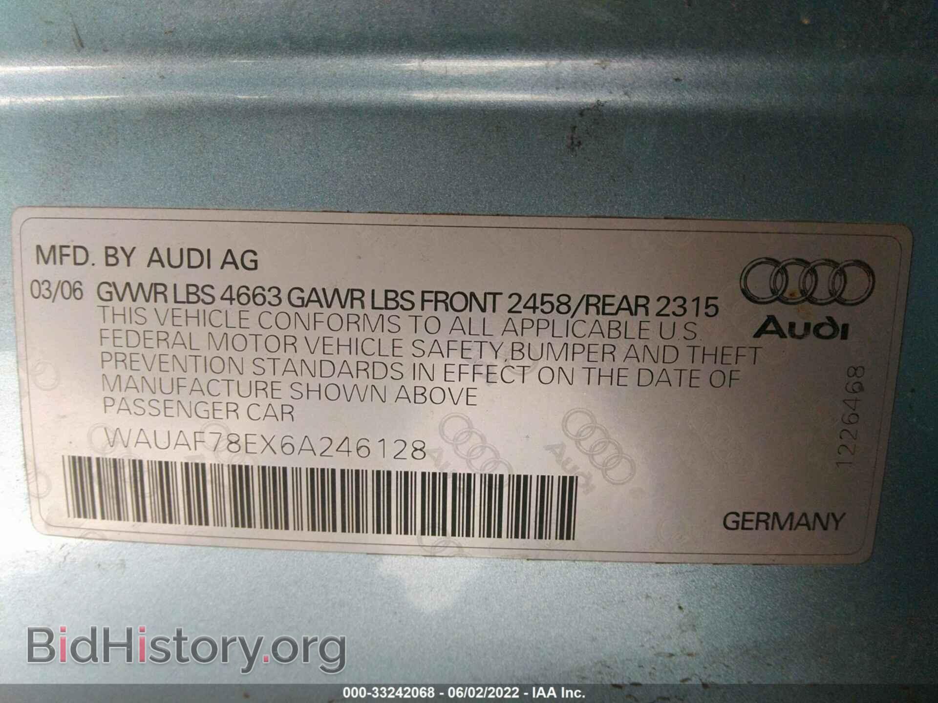 2006 AUDI A4 - VIN: WAUAF78EX6A246128 - Фото 9