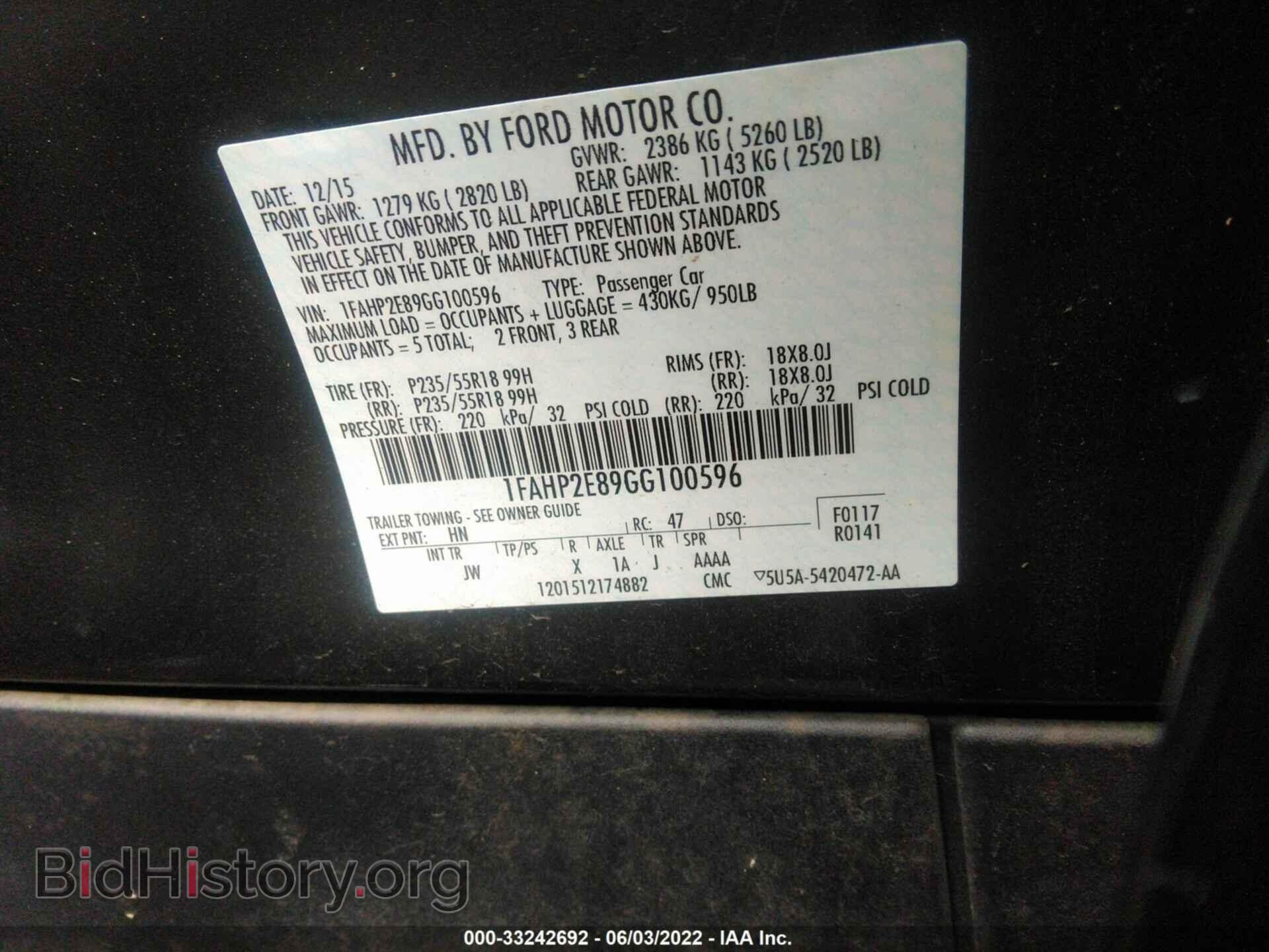 2016 FORD TAURUS - VIN: 1FAHP2E89GG100596 - Photo 9