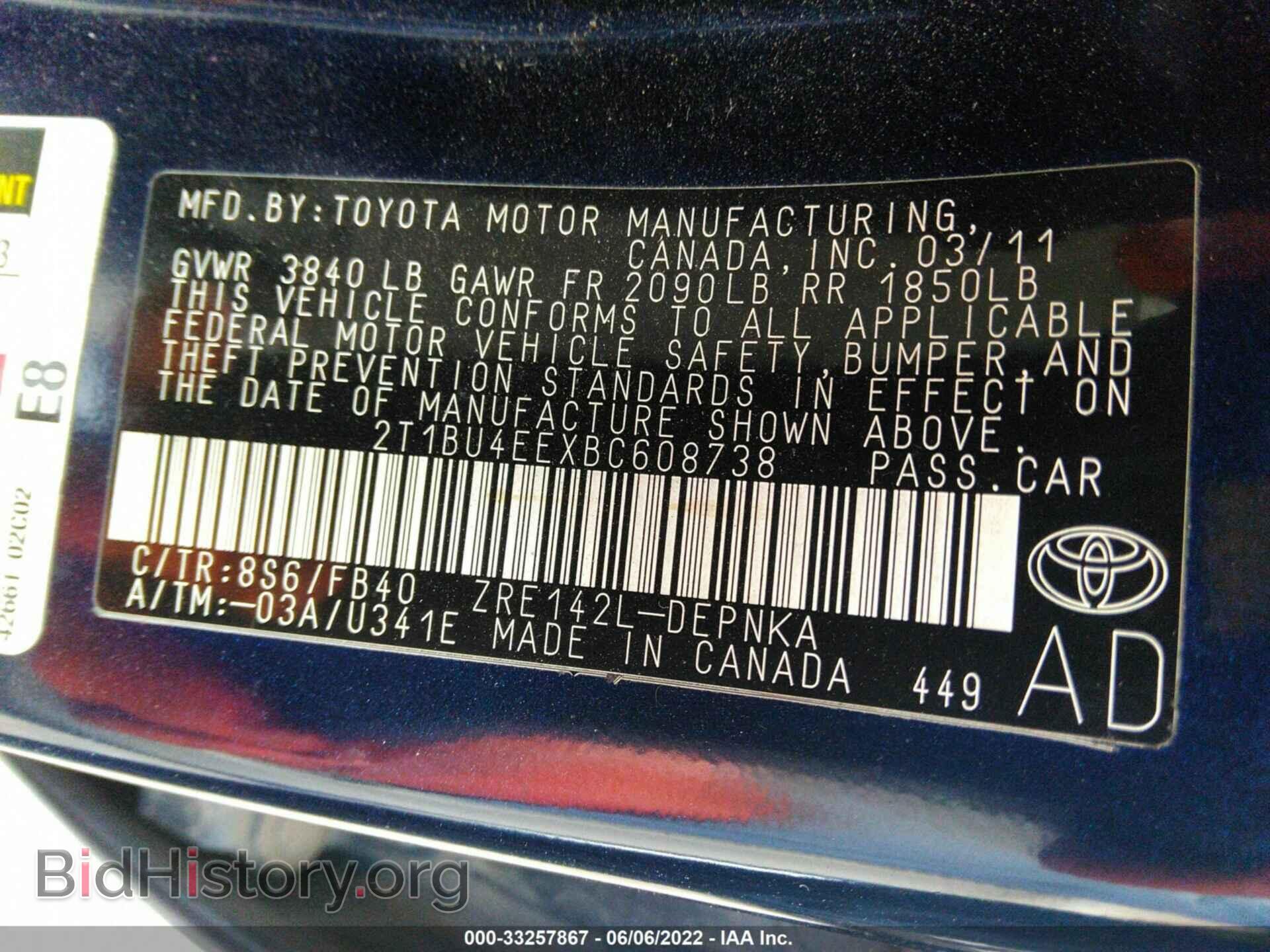 2011 TOYOTA COROLLA - VIN: 2T1BU4EEXBC608738 - Фото 9