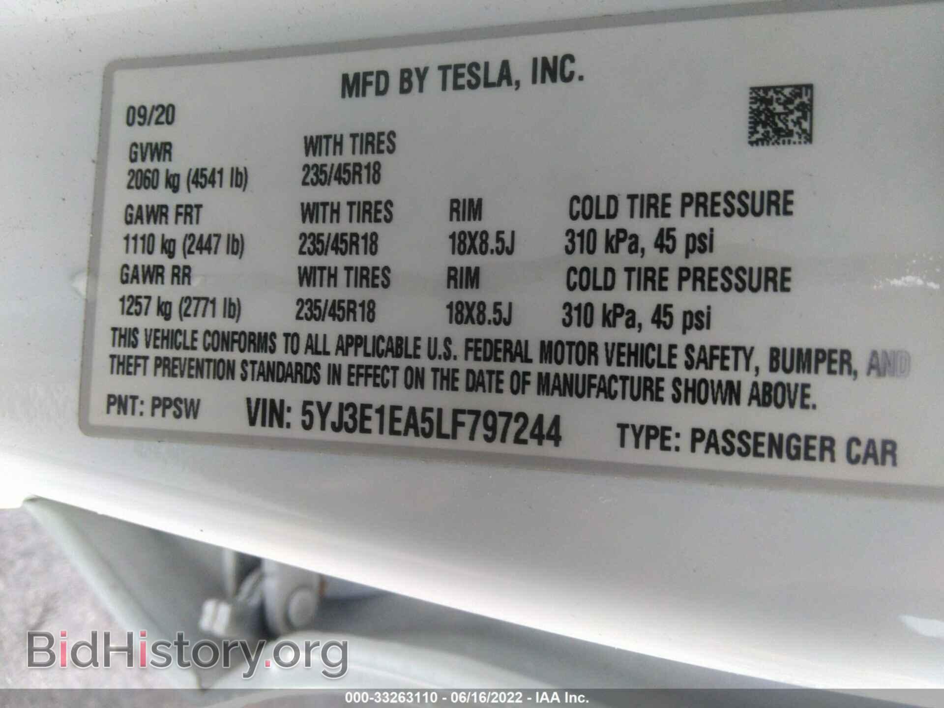 2020 TESLA MODEL 3 - VIN: 5YJ3E1EA5LF797244 - Фото 9