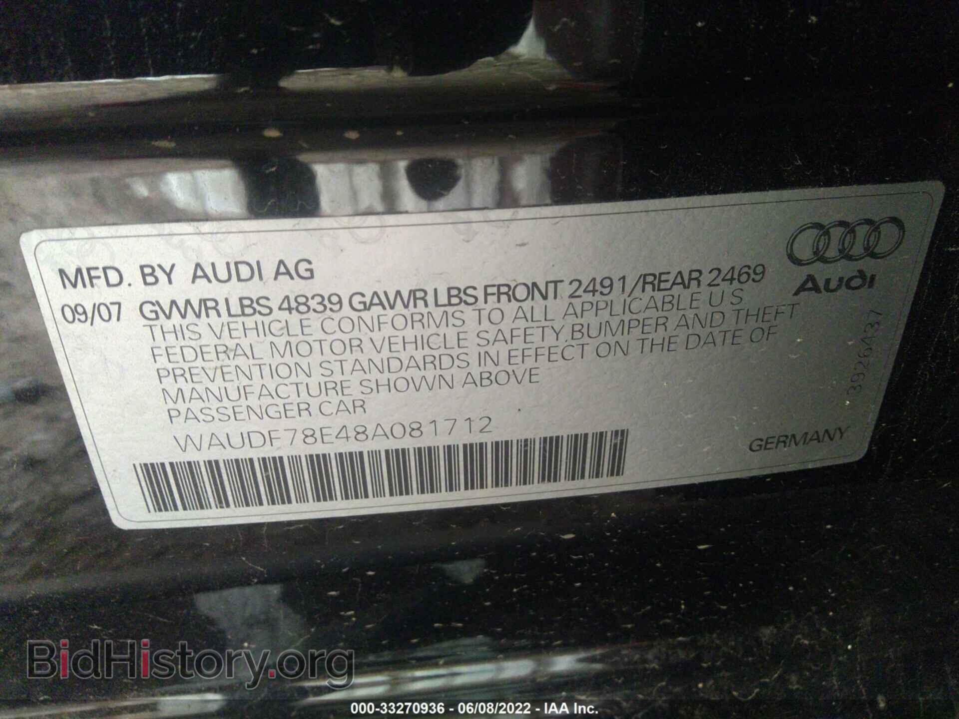 2008 AUDI A4 - VIN: WAUDF78E48A081712 - Фото 9