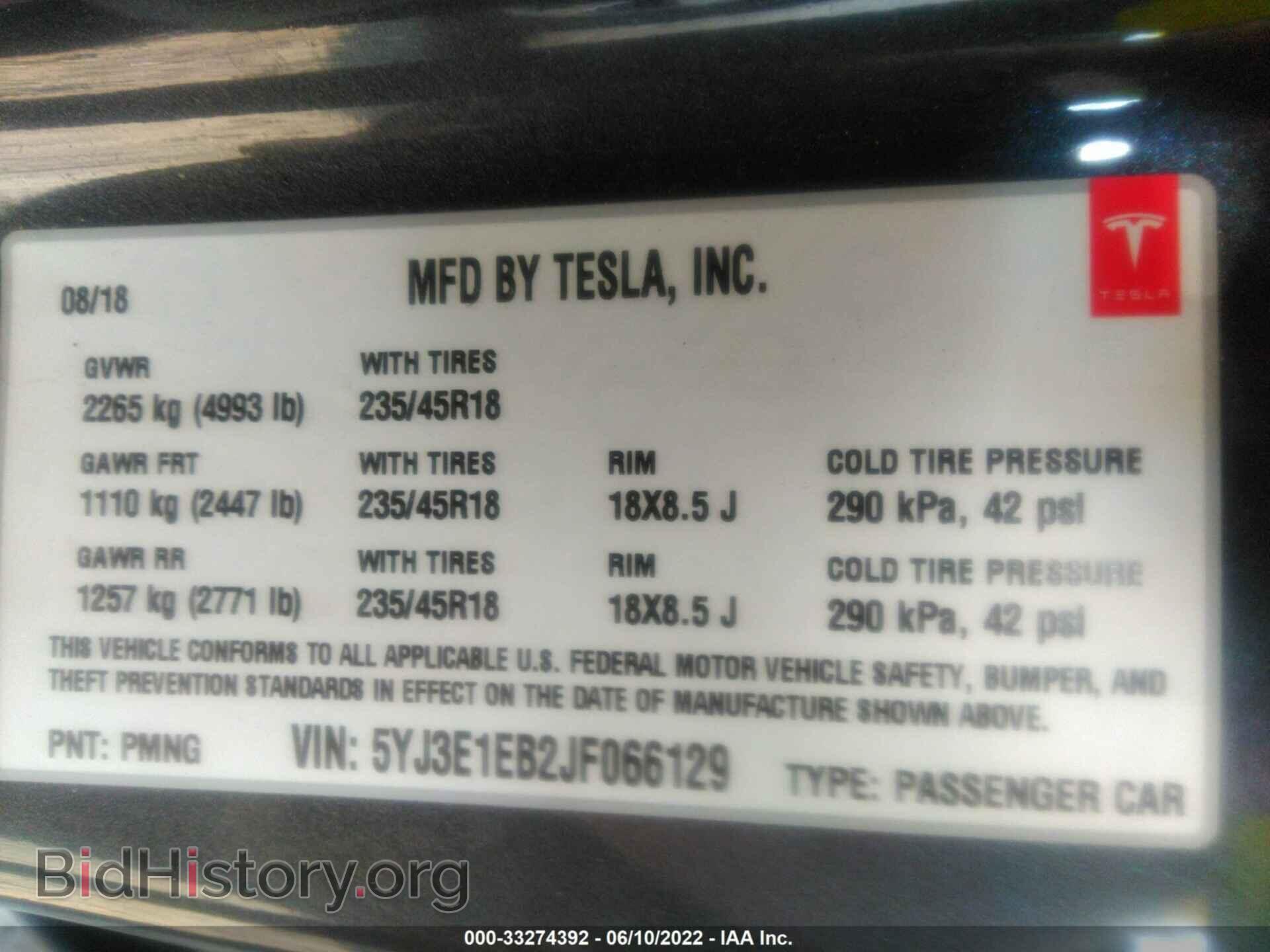 2018 TESLA MODEL 3 - VIN: 5YJ3E1EB2JF066129 - Фото 9