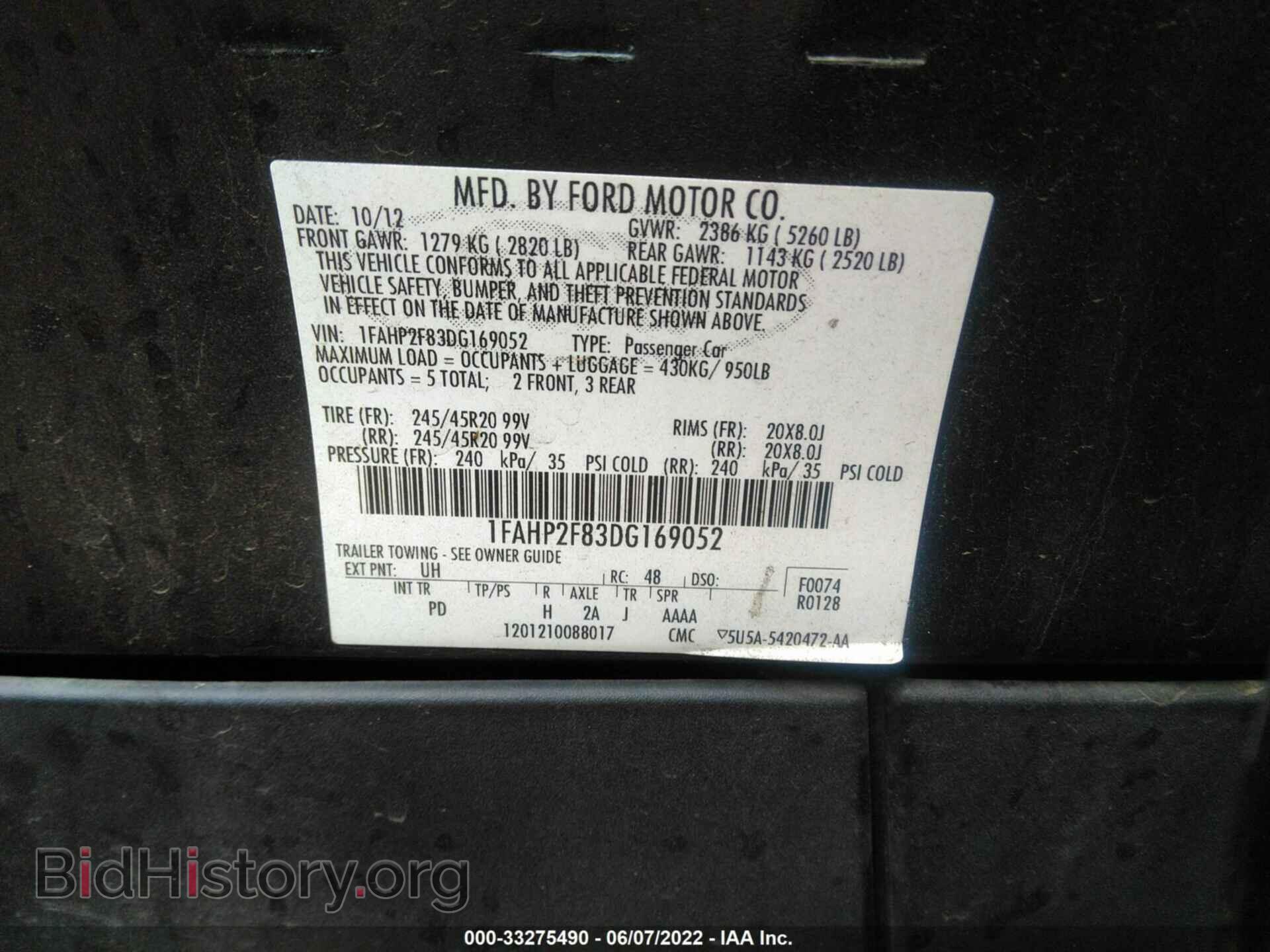2013 FORD TAURUS - VIN: 1FAHP2F83DG169052 - Фото 9