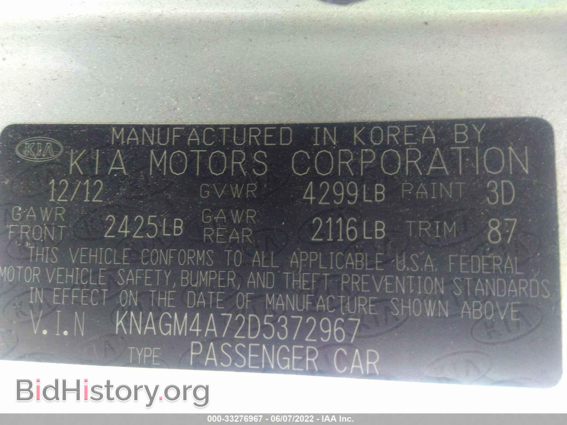 2013 KIA OPTIMA - VIN: KNAGM4A72D5372967 - Фото 9