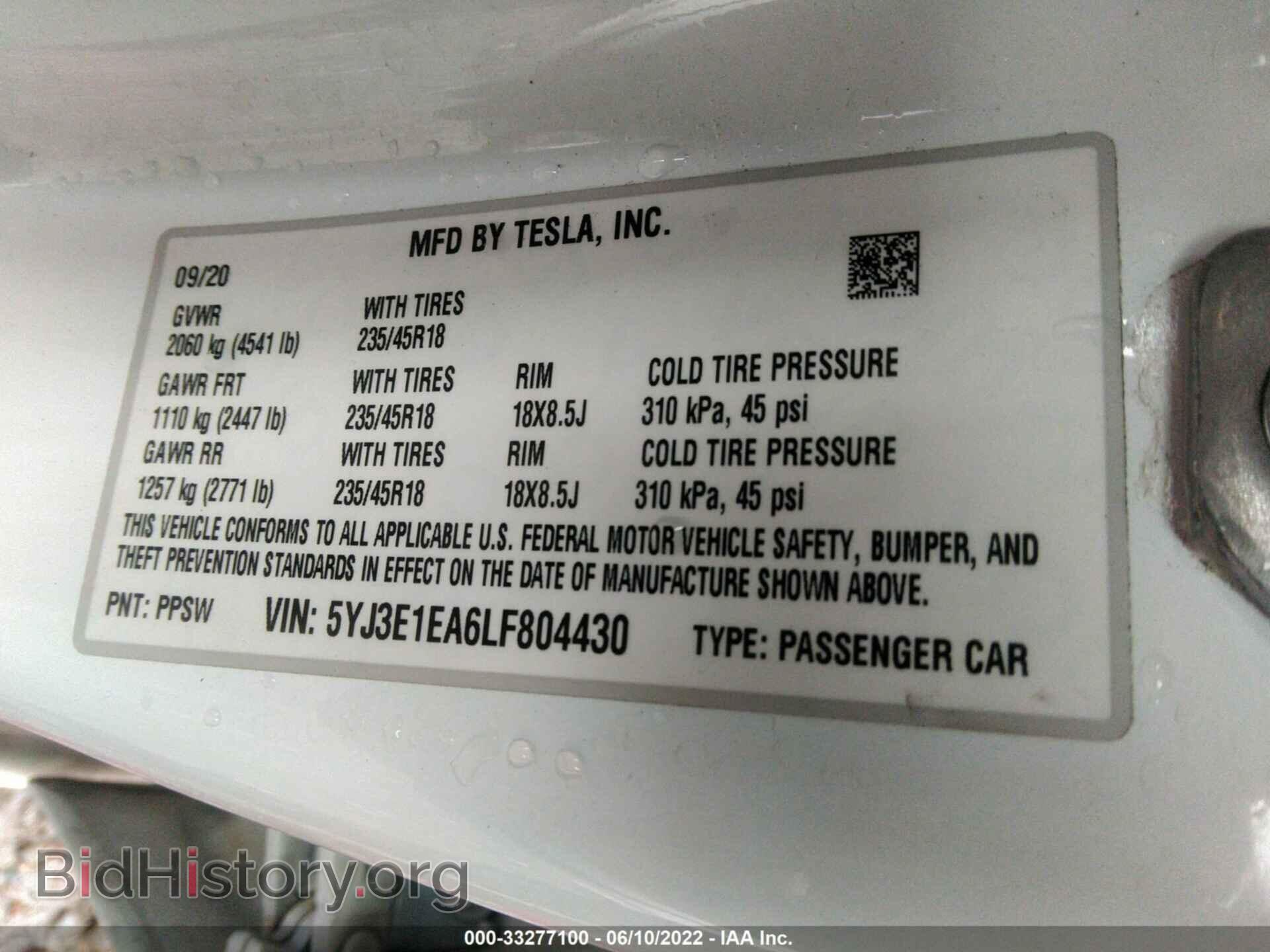 2020 TESLA MODEL 3 - VIN: 5YJ3E1EA6LF804430 - Фото 9