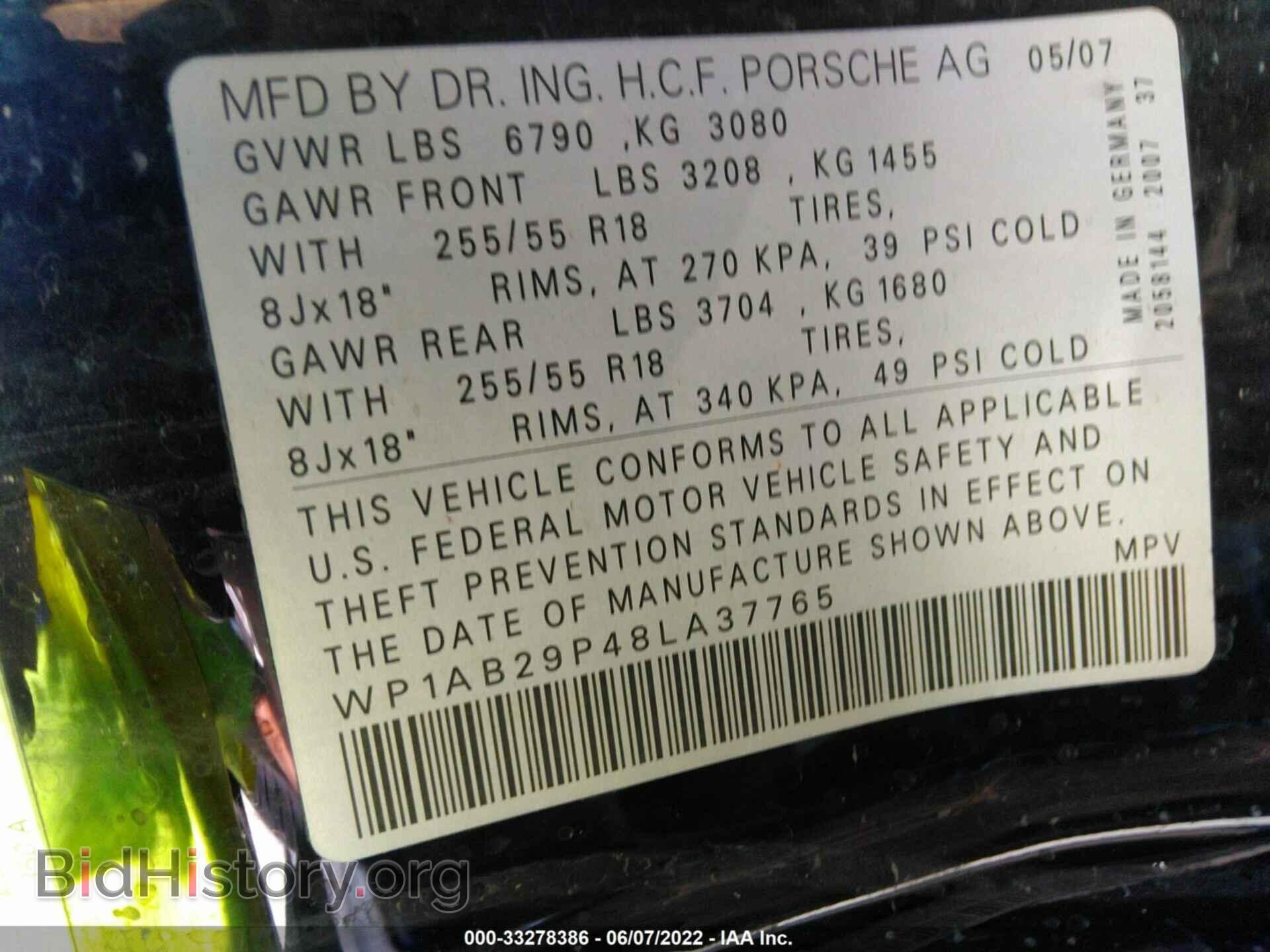 2008 PORSCHE CAYENNE - VIN: WP1AB29P48LA37765 - Фото 9