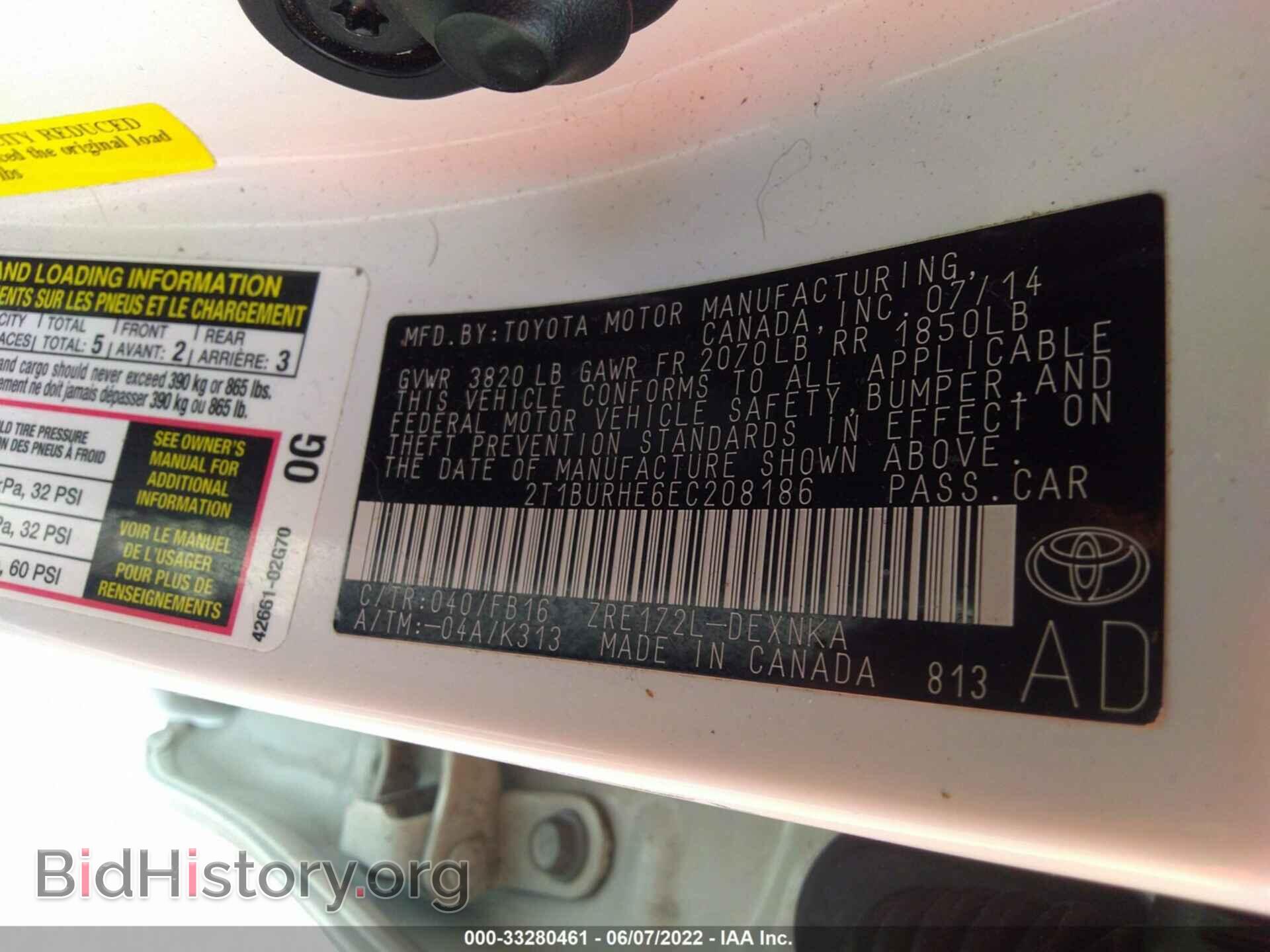 2014 TOYOTA COROLLA - VIN: 2T1BURHE6EC208186 - Фото 9