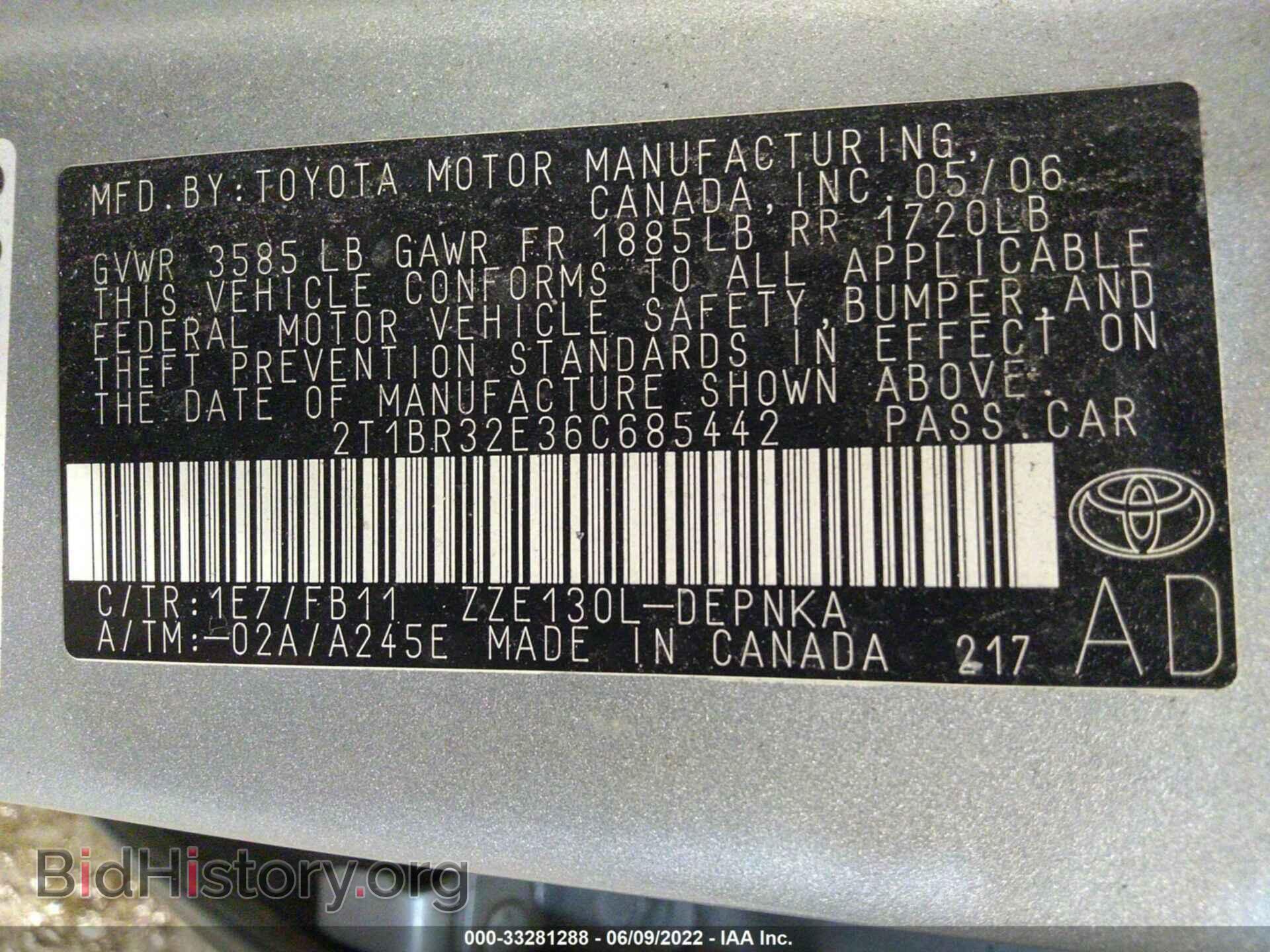 2006 TOYOTA COROLLA - VIN: 2T1BR32E36C685442 - Фото 9