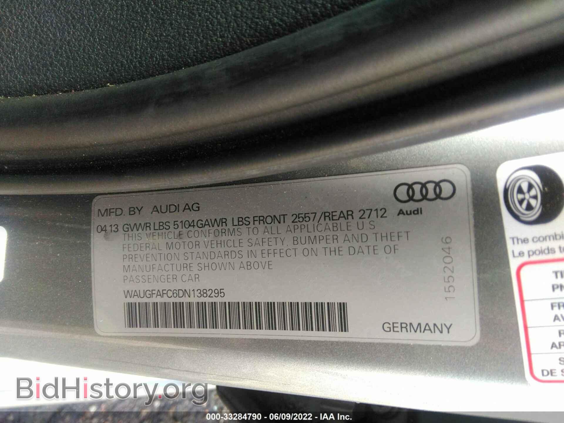2013 AUDI A6 - VIN: WAUGFAFC6DN138295 - Фото 9