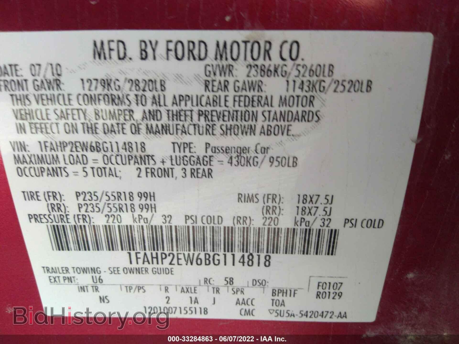 2011 FORD TAURUS - VIN: 1FAHP2EW6BG114818 - Photo 9