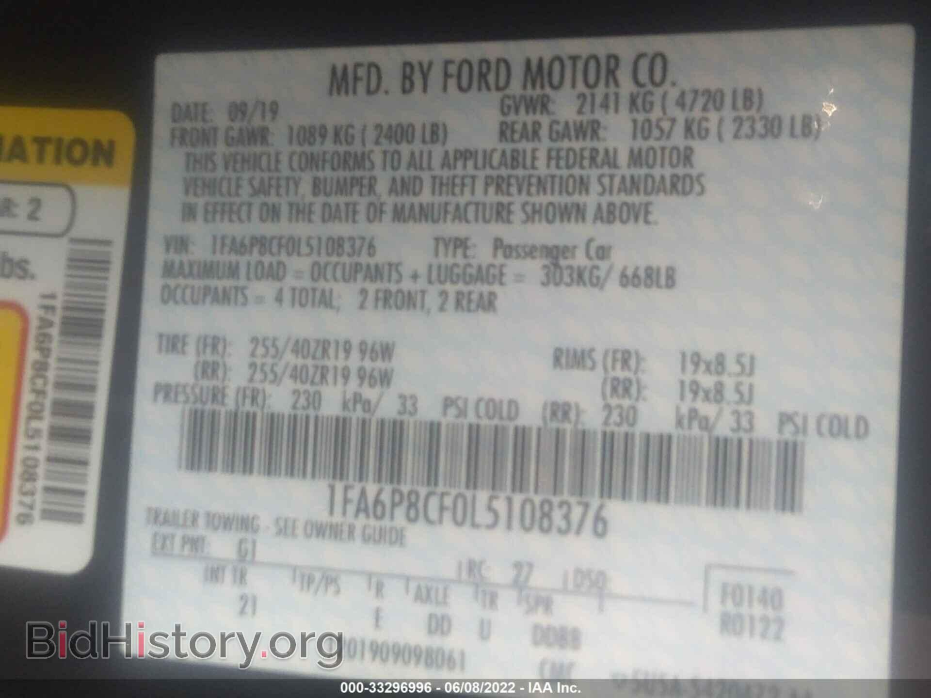 2020 FORD MUSTANG - VIN: 1FA6P8CF0L5108376 - Фото 9