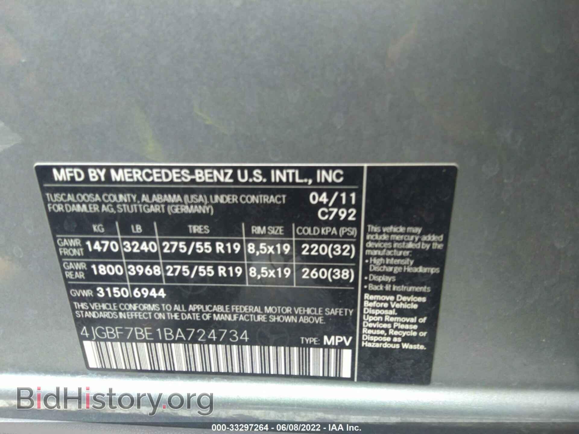 2011 MERCEDES-BENZ GL-CLASS - VIN: 4JGBF7BE1BA724734 - Фото 9
