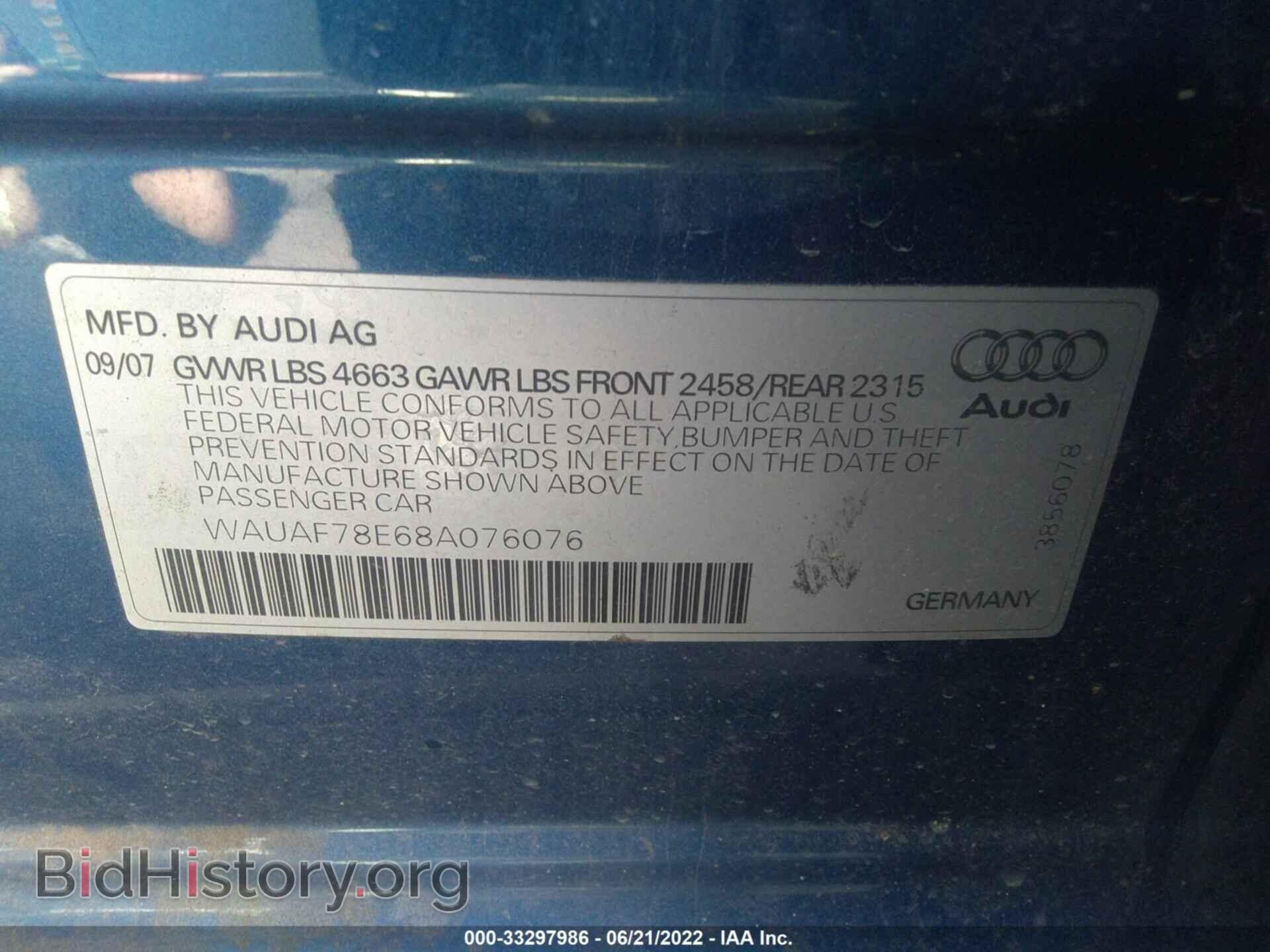 2008 AUDI A4 - VIN: WAUAF78E68A076076 - Фото 9