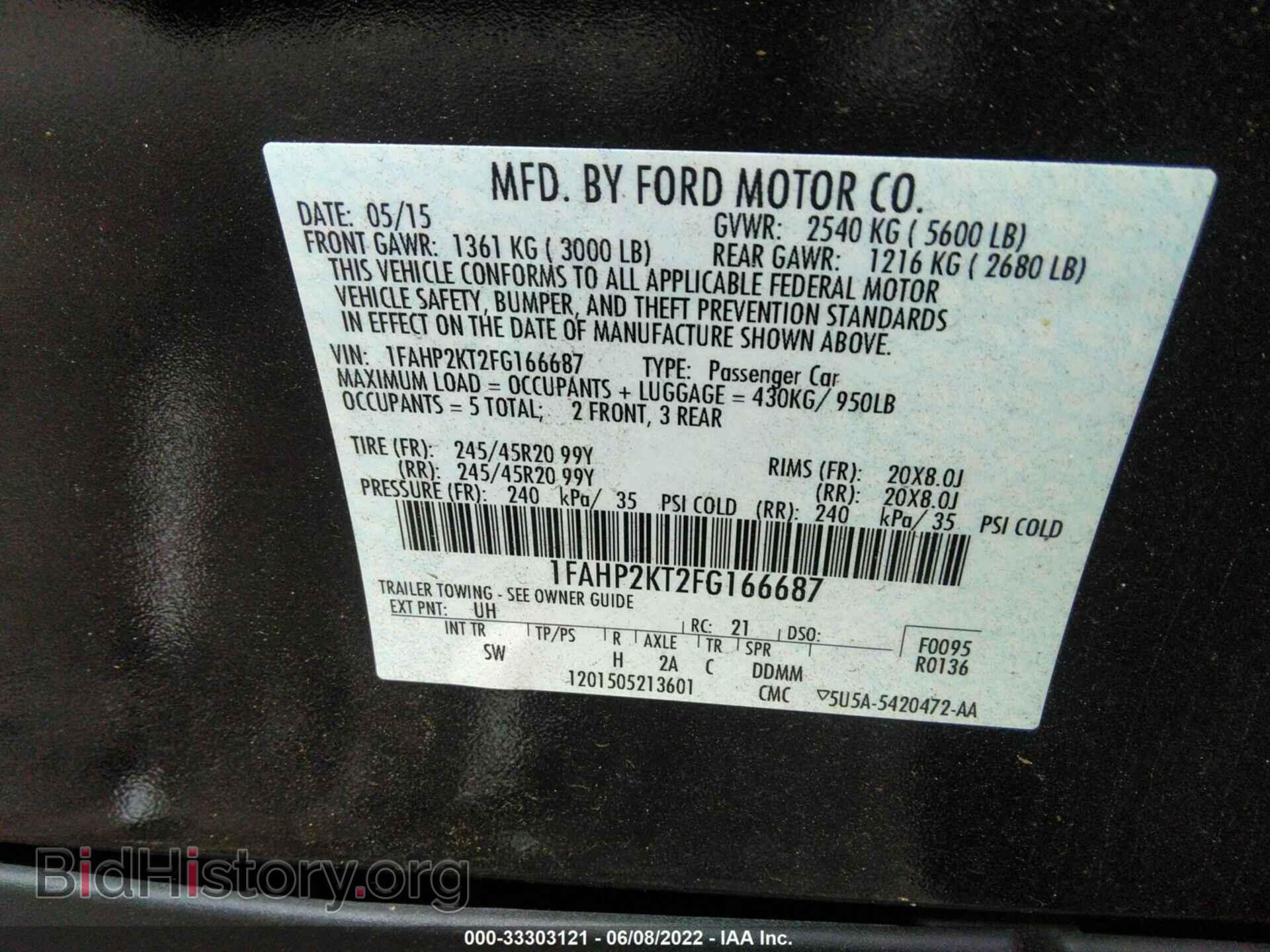 2015 FORD TAURUS - VIN: 1FAHP2KT2FG166687 - Photo 9