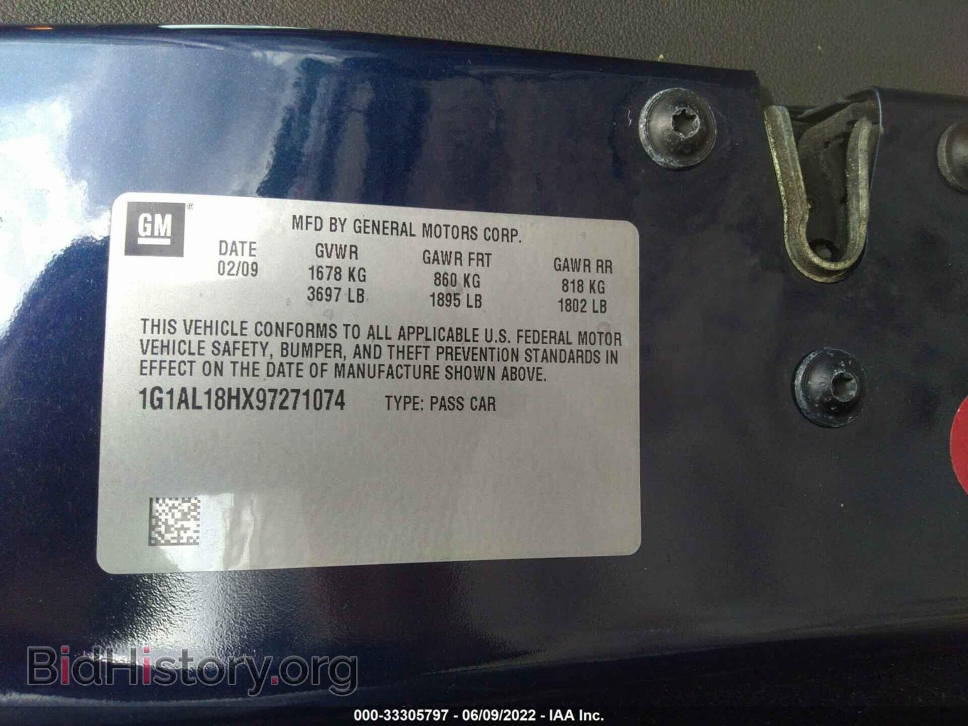 2009 CHEVROLET COBALT - VIN: 1G1AL18HX97271074 - Фото 9