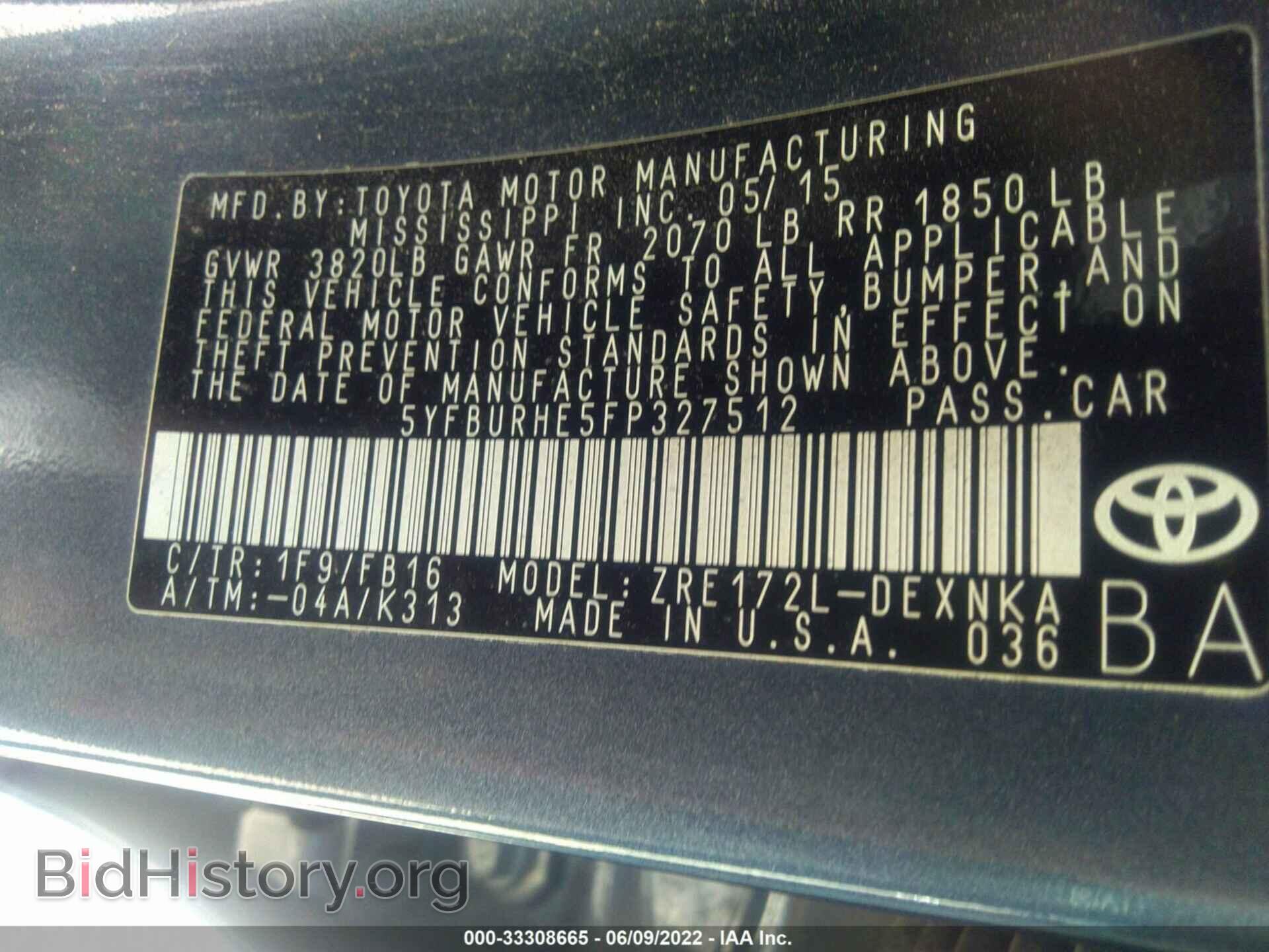 2015 TOYOTA COROLLA - VIN: 5YFBURHE5FP327512 - Фото 9