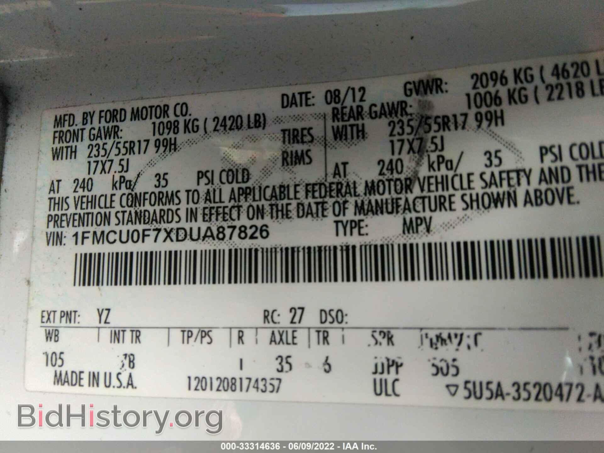 2013 FORD ESCAPE - VIN: 1FMCU0F7XDUA87826 - Фото 9