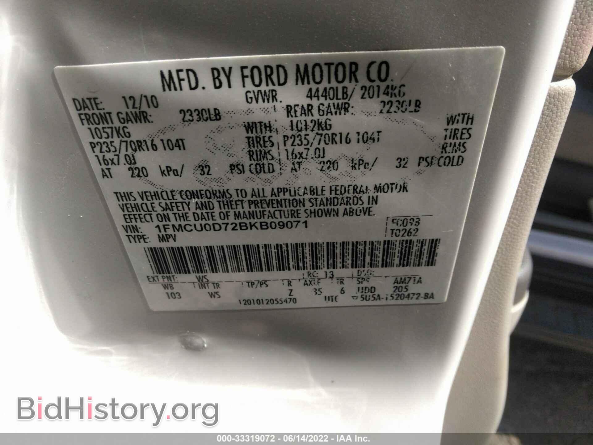 2011 FORD ESCAPE - VIN: 1FMCU0D72BKB09071 - Фото 9