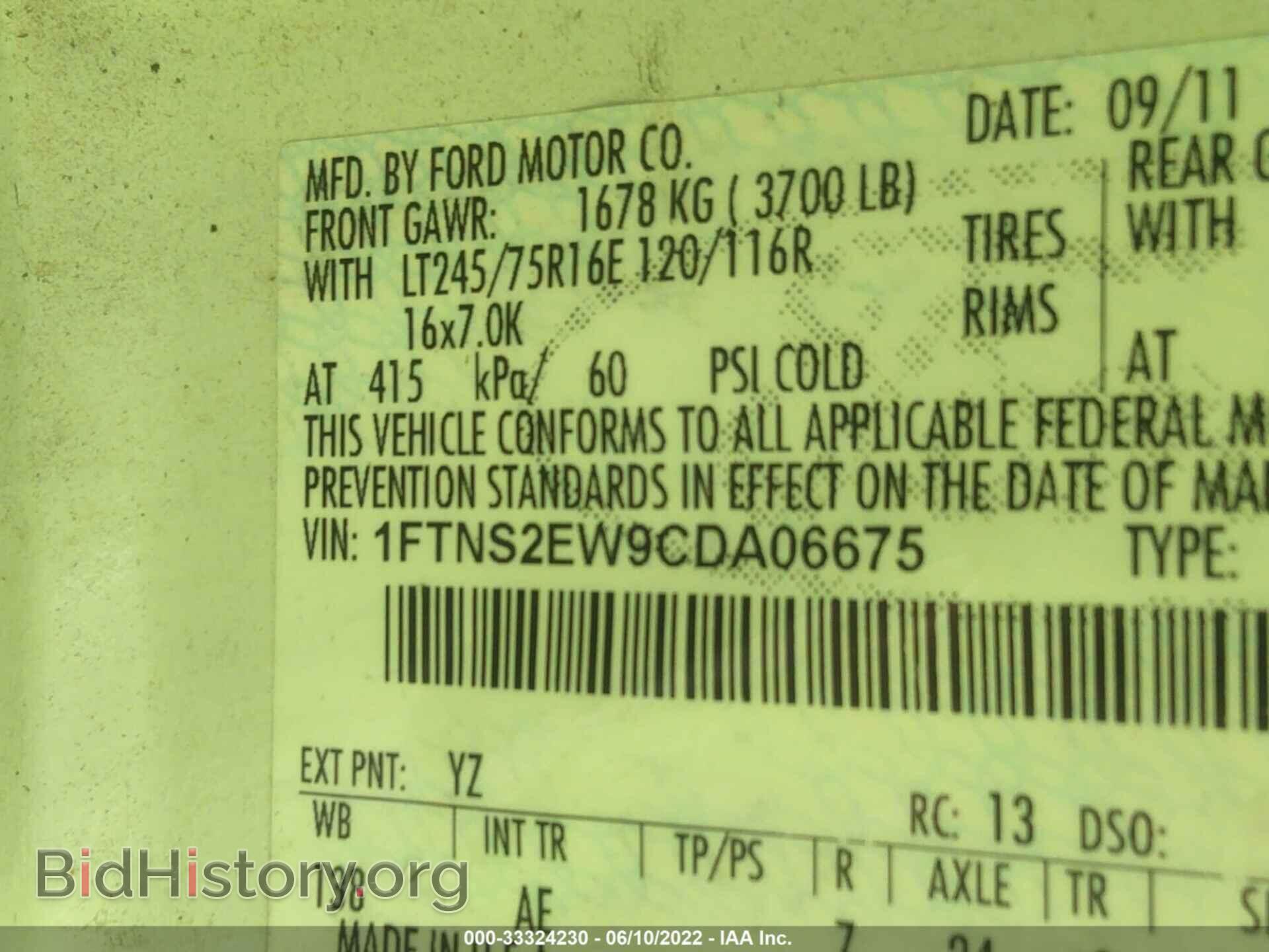 2012 FORD ECONOLINE CARGO VAN - VIN: 1FTNS2EW9CDA06675 - Фото 9