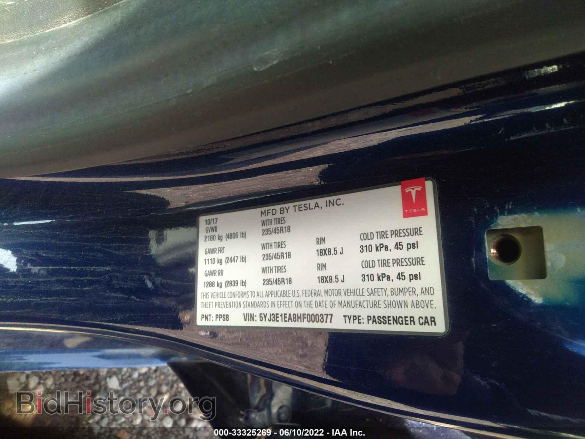 2017 TESLA MODEL 3 - VIN: 5YJ3E1EA8HF000377 - Фото 9