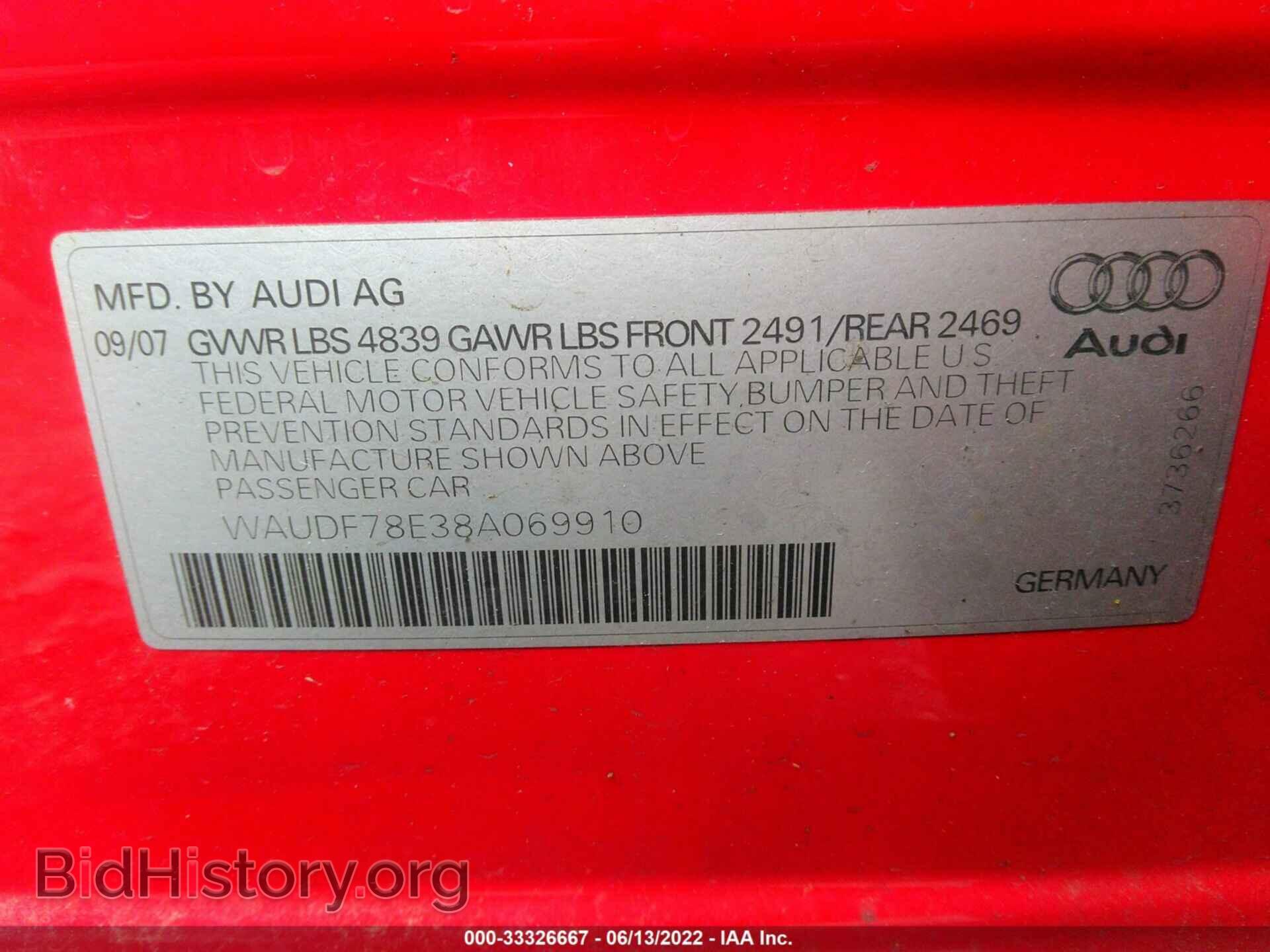 2008 AUDI A4 - VIN: WAUDF78E38A069910 - Фото 9