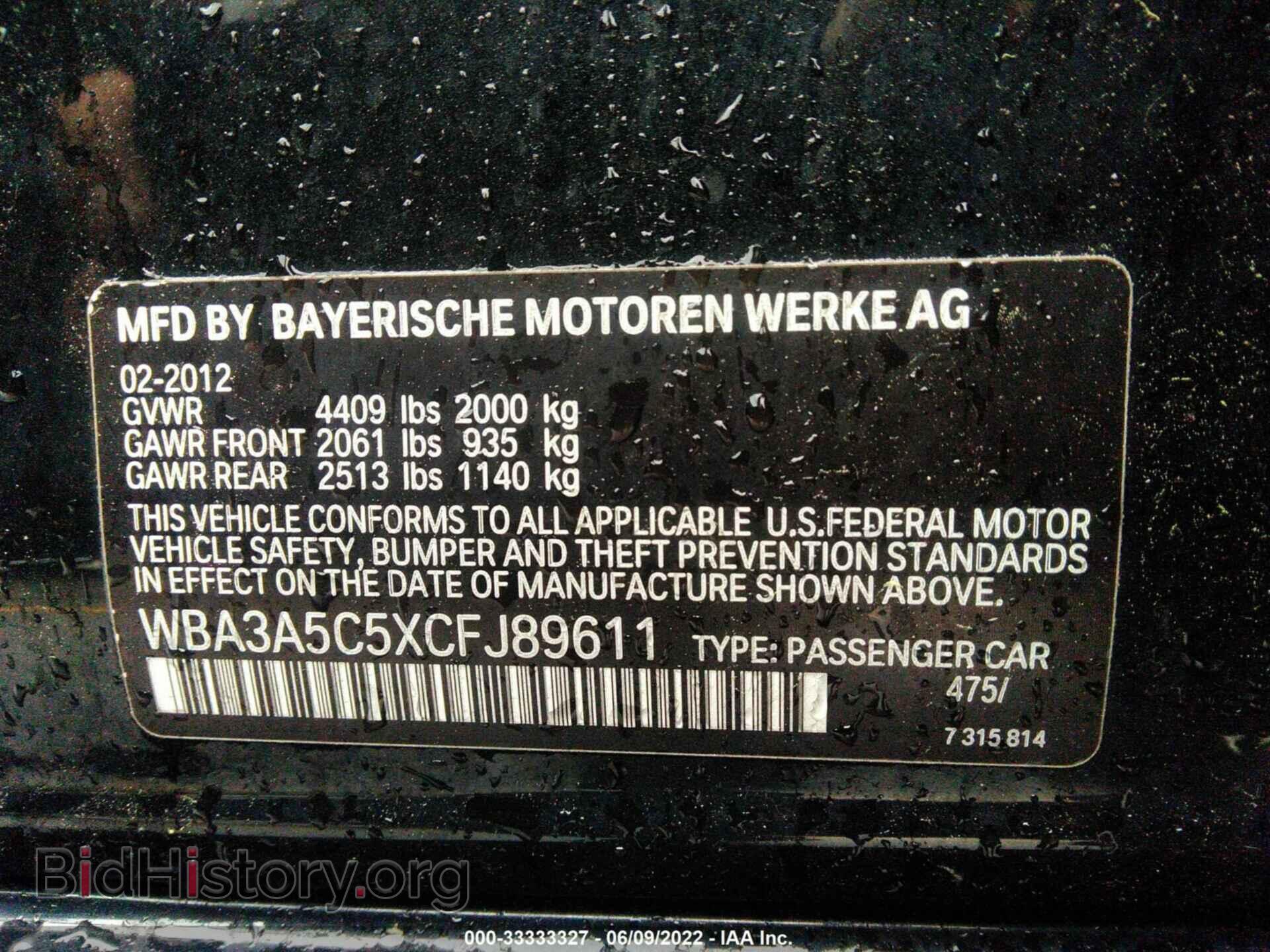 2012 BMW 3 SERIES - VIN: WBA3A5C5XCFJ89611 - Фото 9