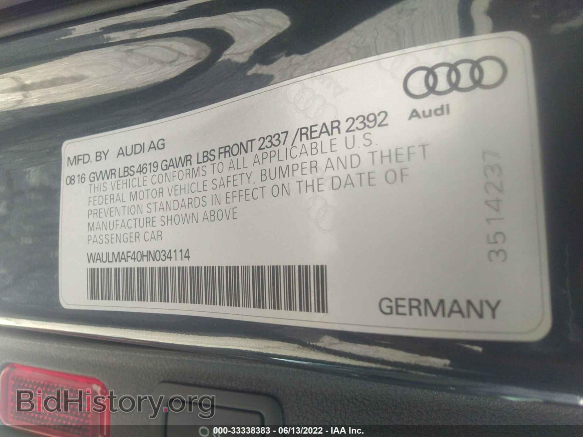 2017 AUDI A4 - VIN: WAULMAF40HN034114 - Фото 9