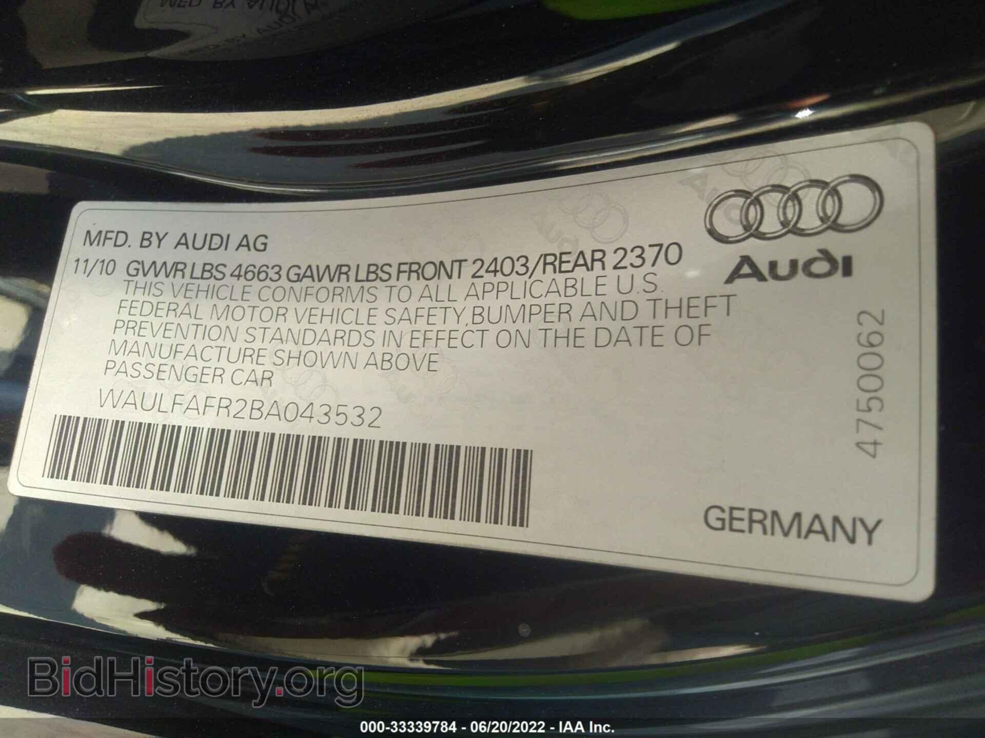 2011 AUDI A5 - VIN: WAULFAFR2BA043532 - Фото 9