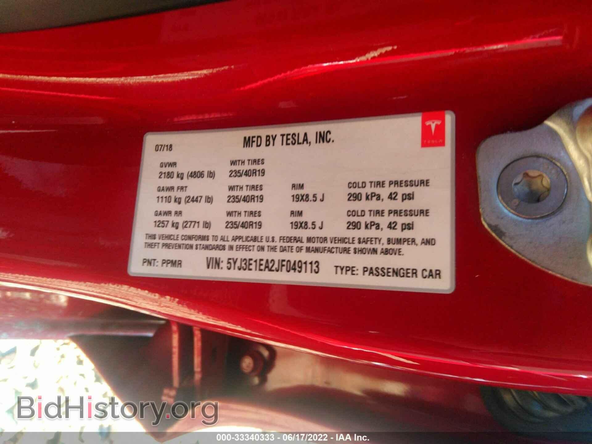 2018 TESLA MODEL 3 - VIN: 5YJ3E1EA2JF049113 - Фото 9
