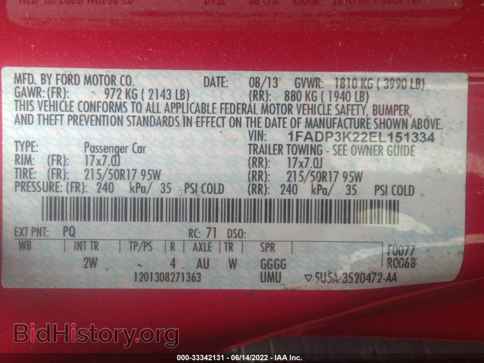 2014 FORD FOCUS - VIN: 1FADP3K22EL151334 - Фото 9