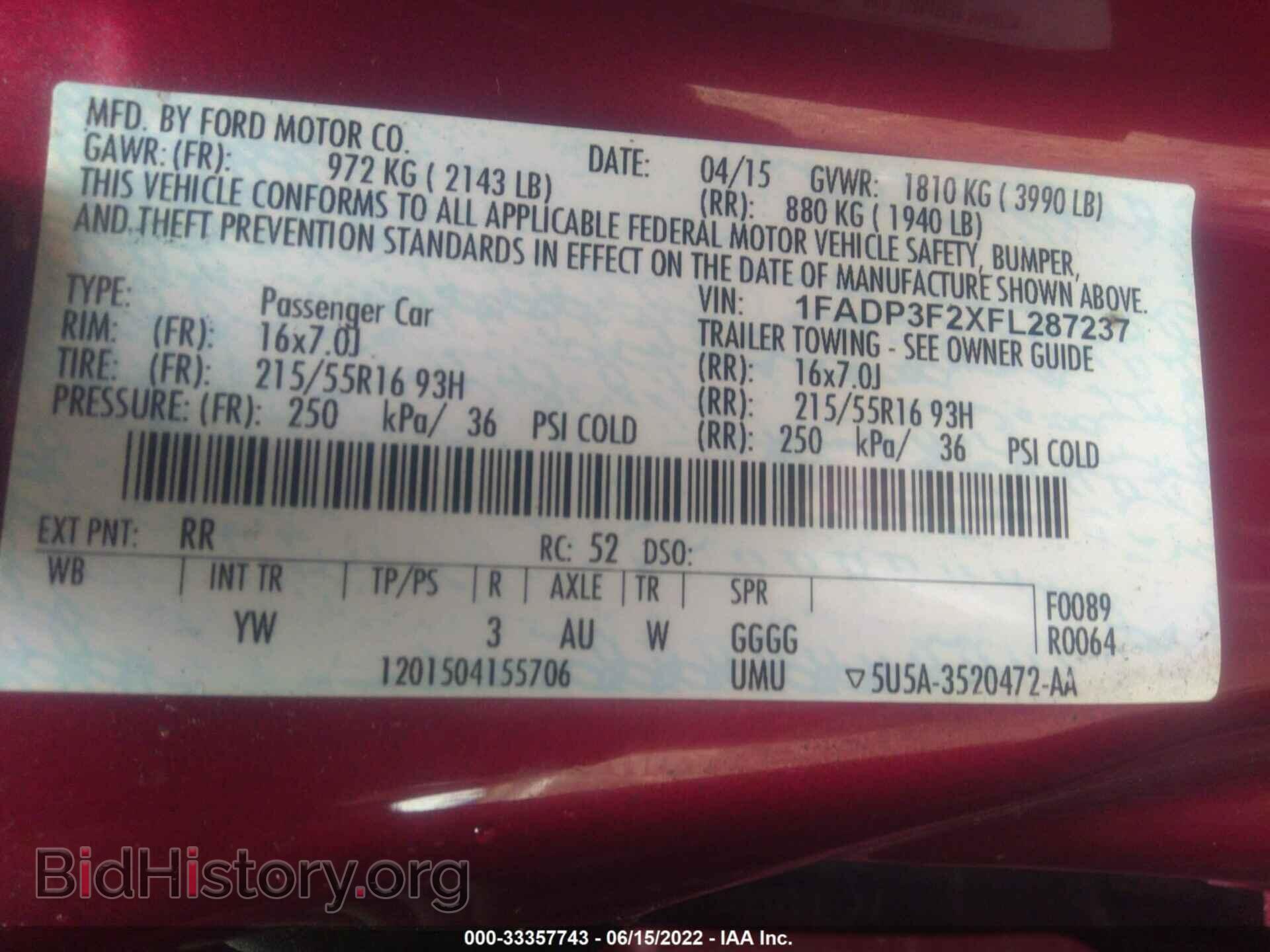 2015 FORD FOCUS - VIN: 1FADP3F2XFL287237 - Фото 9