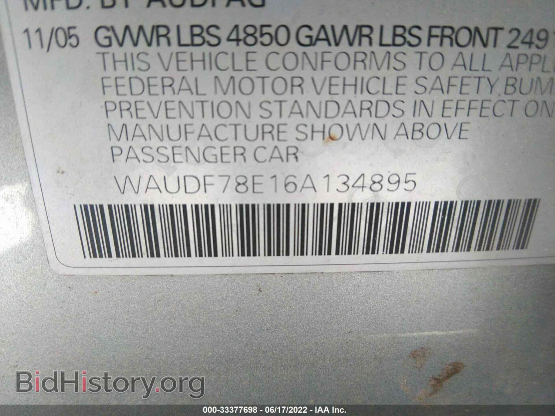 2006 AUDI A4 - VIN: WAUDF78E16A134895 - Фото 9