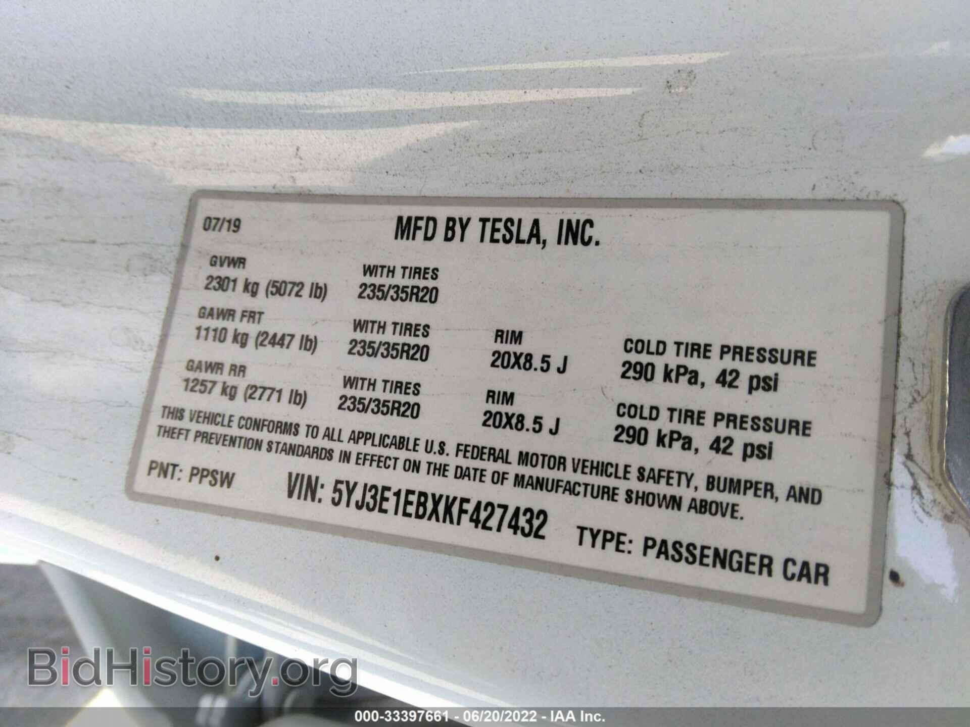 2019 TESLA MODEL 3 - VIN: 5YJ3E1EBXKF427432 - Фото 9