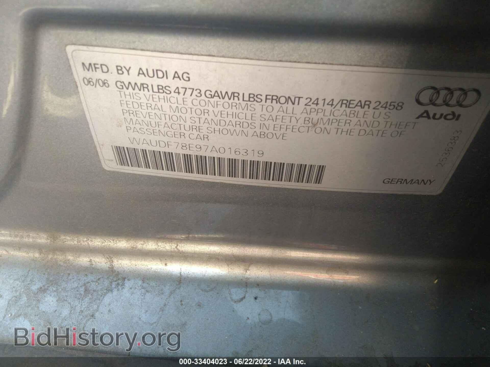 2007 AUDI A4 - VIN: WAUDF78E97A016319 - Фото 9