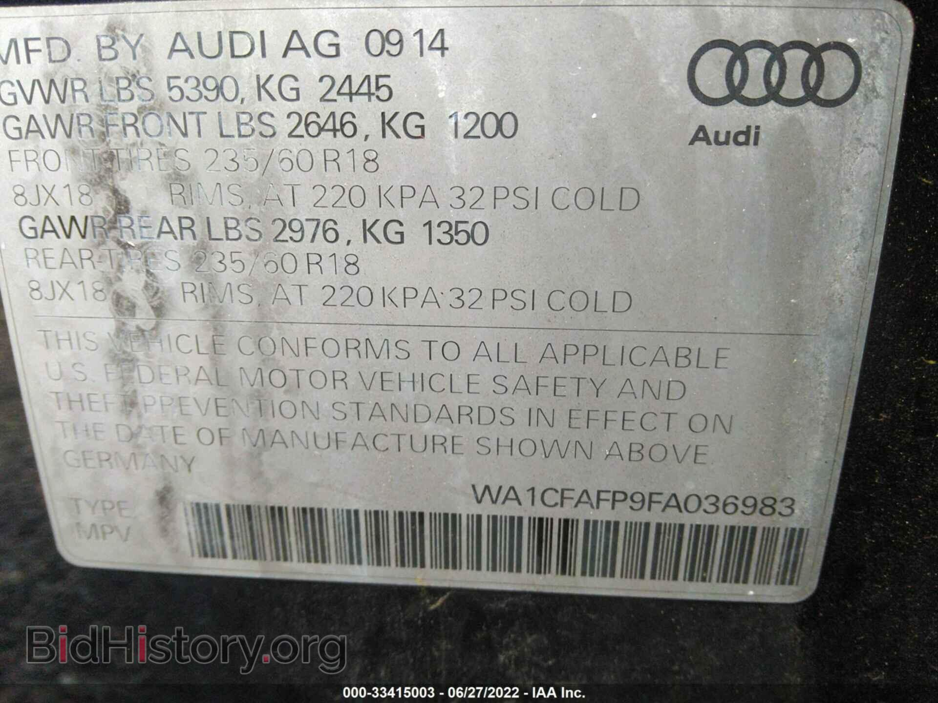 2015 AUDI Q5 - VIN: WA1CFAFP9FA036983 - Photo 9