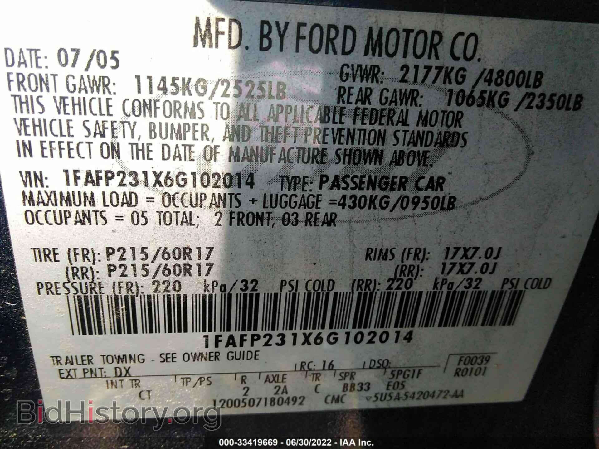 2006 FORD FIVE HUNDRED - VIN: 1FAFP231X6G102014 - Фото 9
