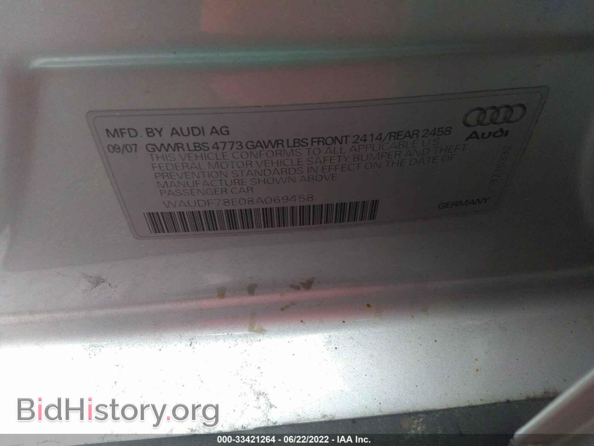 2008 AUDI A4 - VIN: WAUDF78E08A069458 - Фото 9