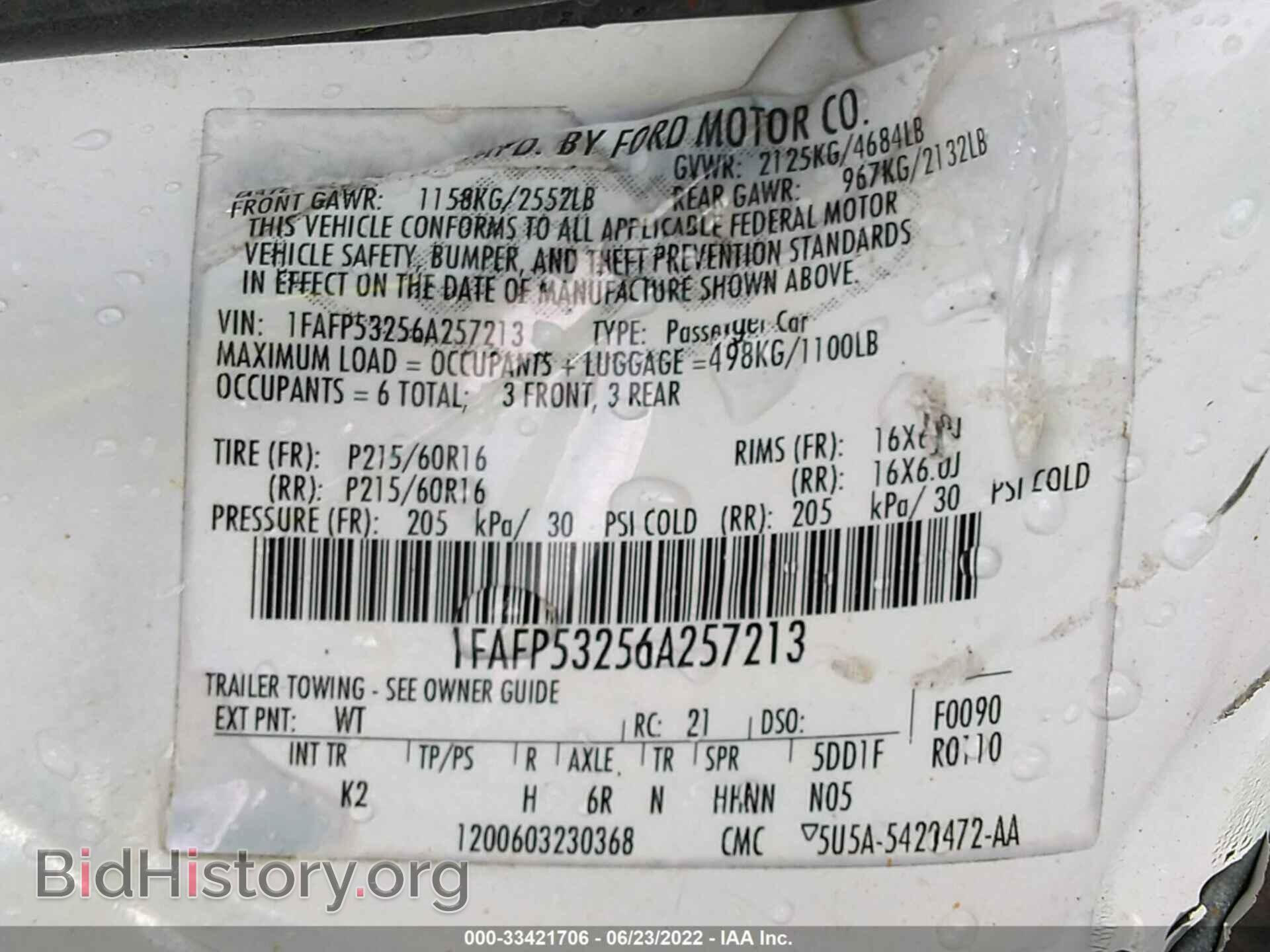 2006 FORD TAURUS - VIN: 1FAFP53256A257213 - Photo 9