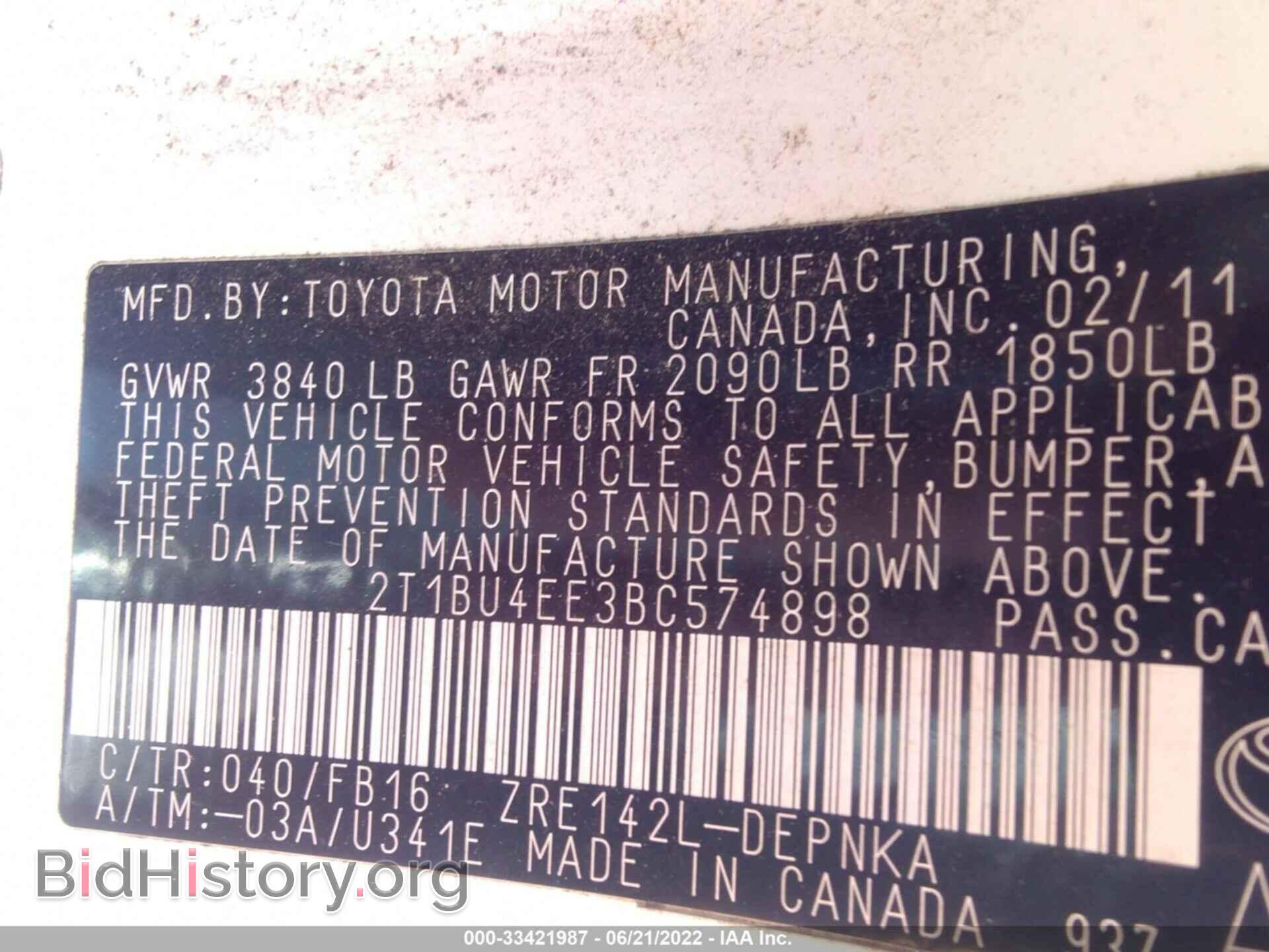 2011 TOYOTA COROLLA - VIN: 2T1BU4EE3BC574898 - Фото 9