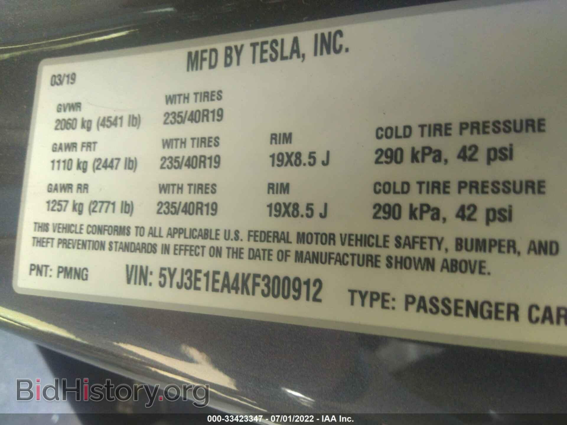 2019 TESLA MODEL 3 - VIN: 5YJ3E1EA4KF300912 - Photo 9