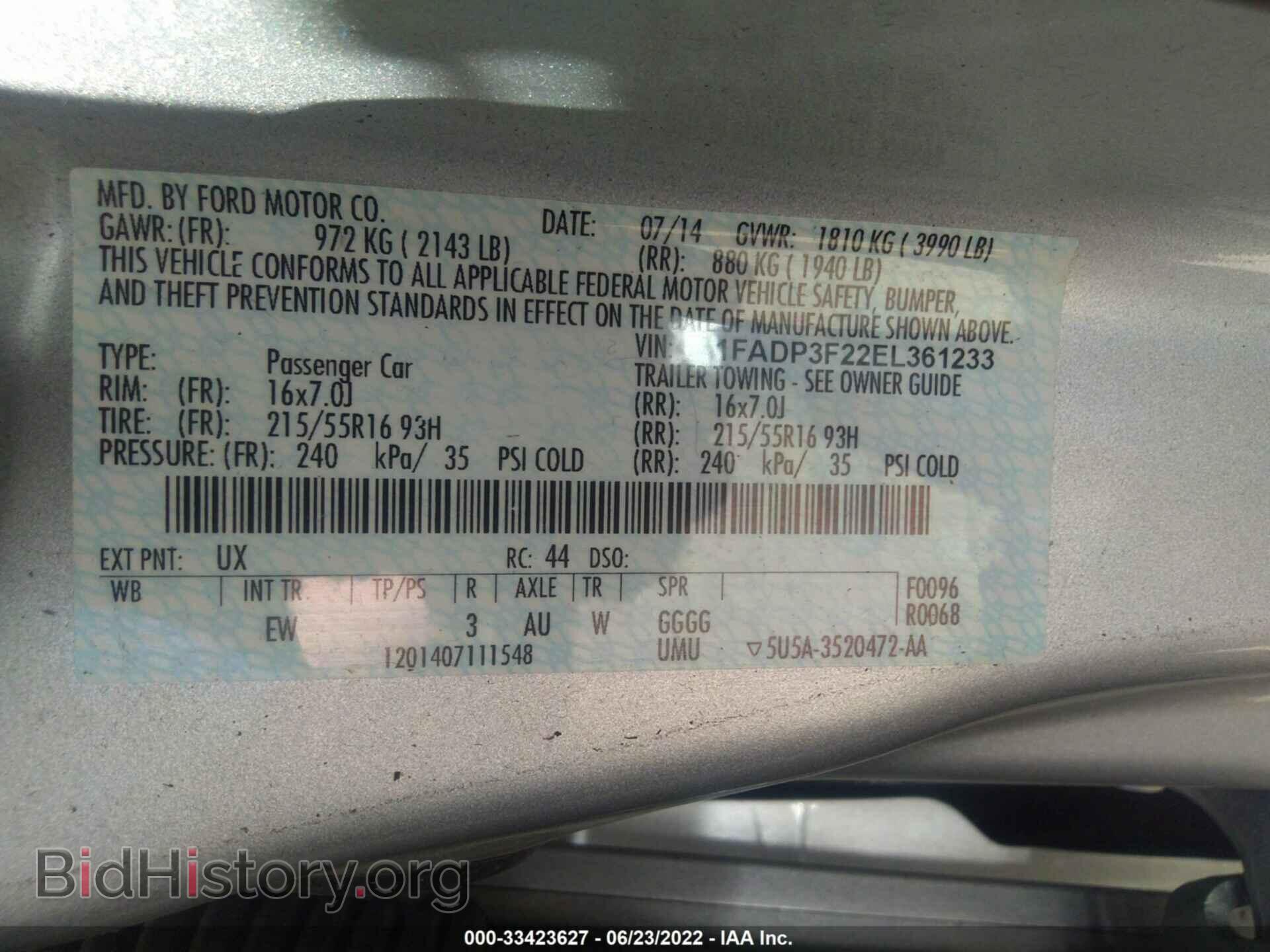 2014 FORD FOCUS - VIN: 1FADP3F22EL361233 - Фото 9