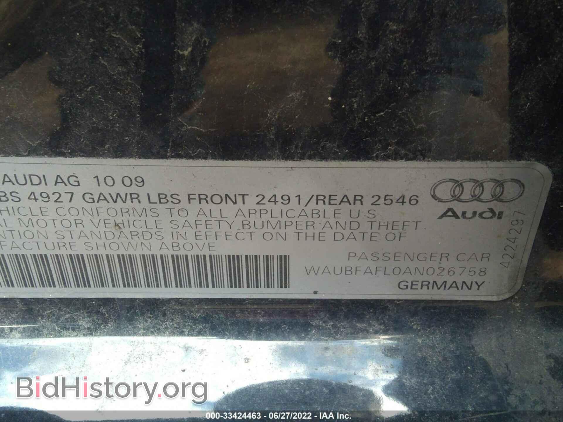 2010 AUDI A4 - VIN: WAUBFAFL0AN026758 - Фото 9
